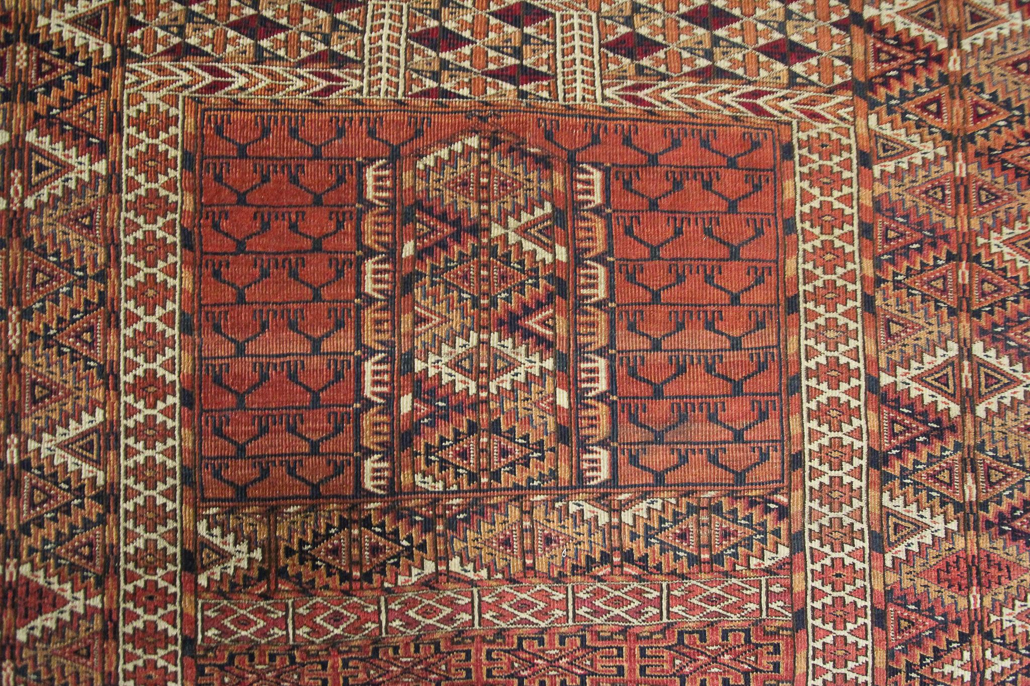 Late 19th Century Antique Tekke Turkoman Hatchli Ensi Rug Fine Tribal Rug 1880 For Sale
