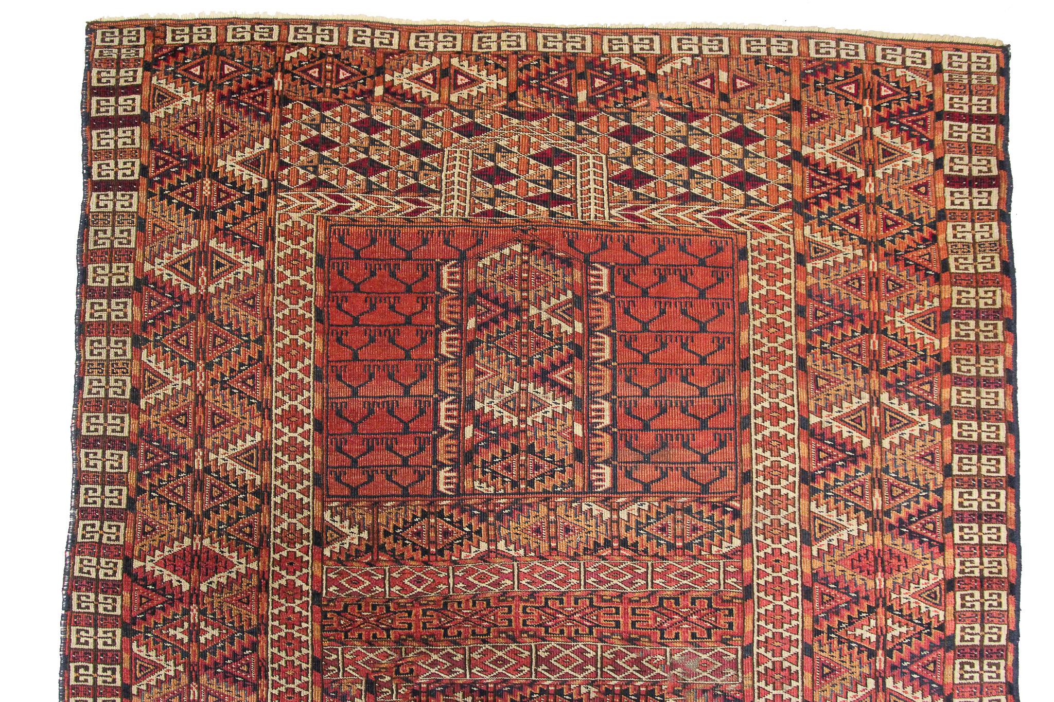 Wool Antique Tekke Turkoman Hatchli Ensi Rug Fine Tribal Rug 1880 For Sale