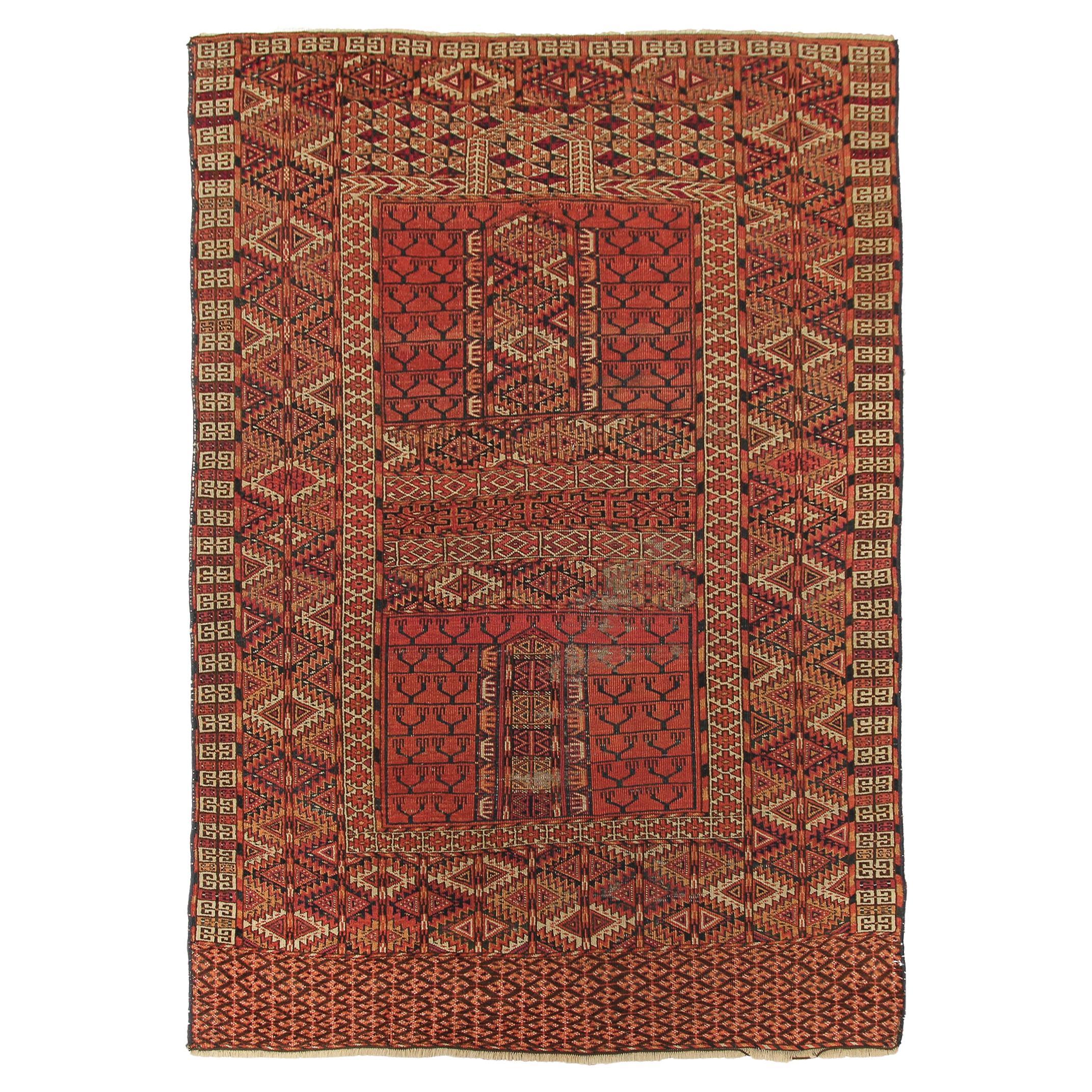 Antique Tekke Turkoman Hatchli Ensi Rug Fine Tribal Rug 1880 For Sale