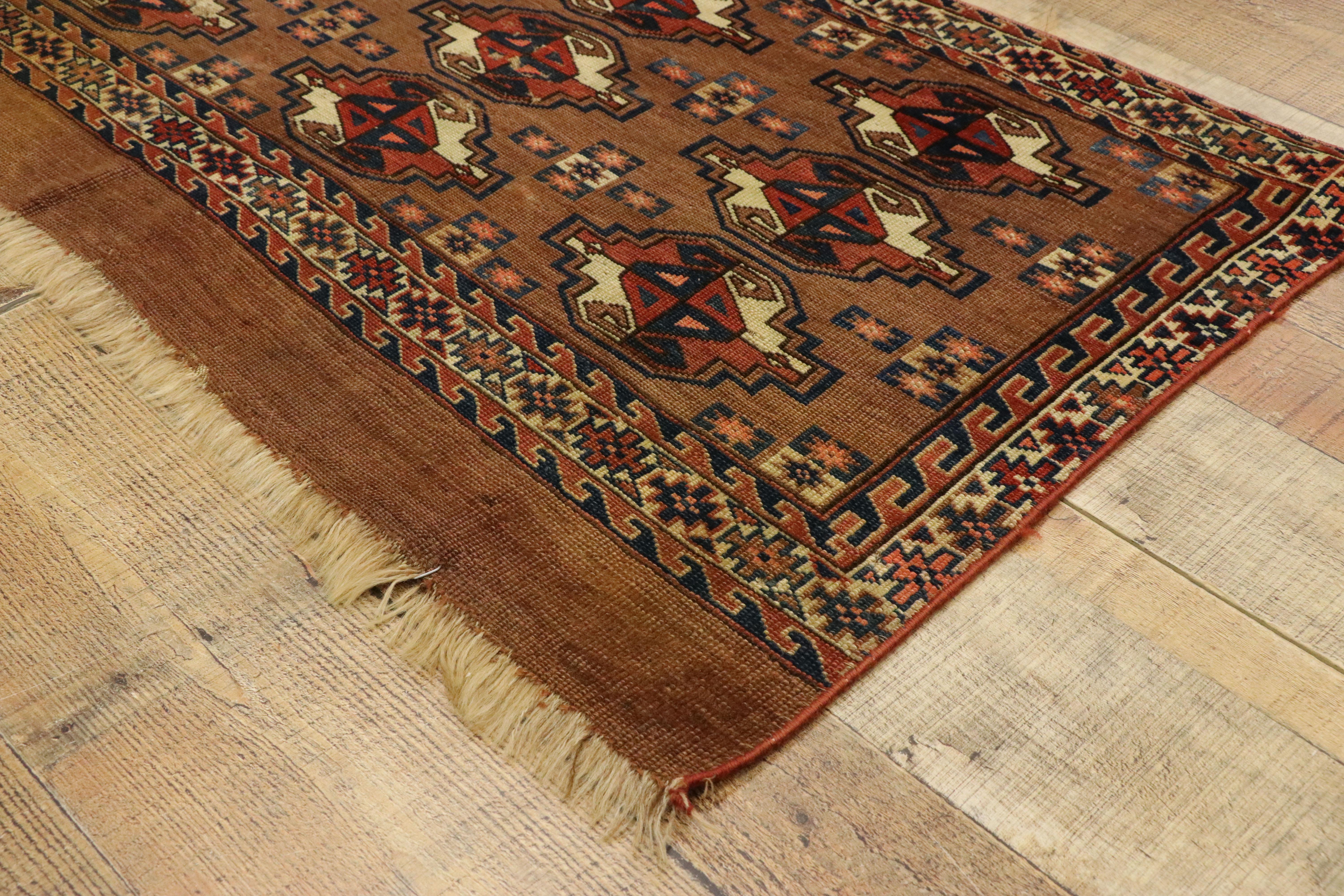 Hand-Knotted Antique Tekke Yomud Yomut Saryk Chuval Rug Bag Face, Turkmen Rug, Turkoman Rug For Sale