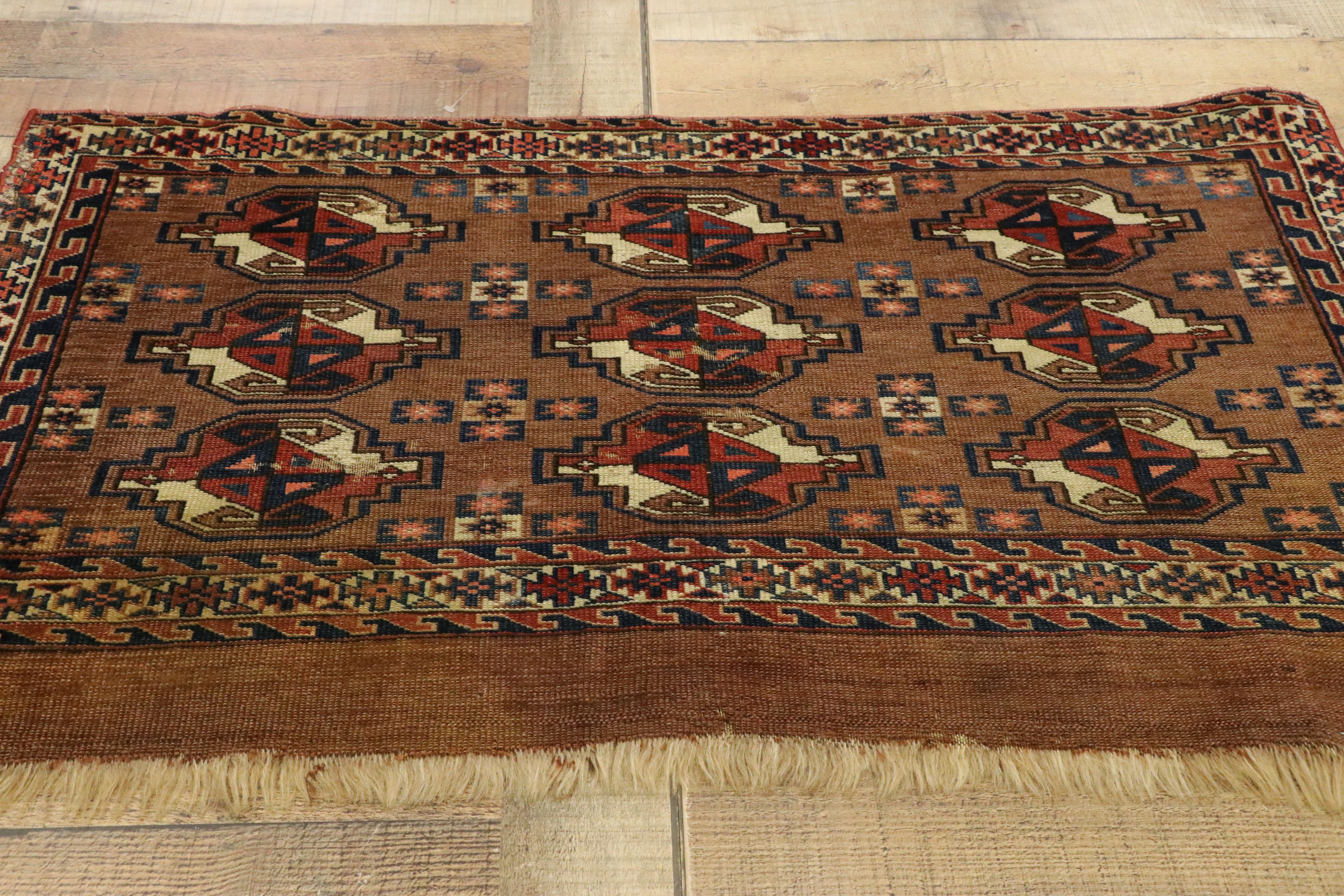 Antique Tekke Yomud Yomut Saryk Chuval Rug Bag Face, Turkmen Rug, Turkoman Rug In Good Condition For Sale In Dallas, TX