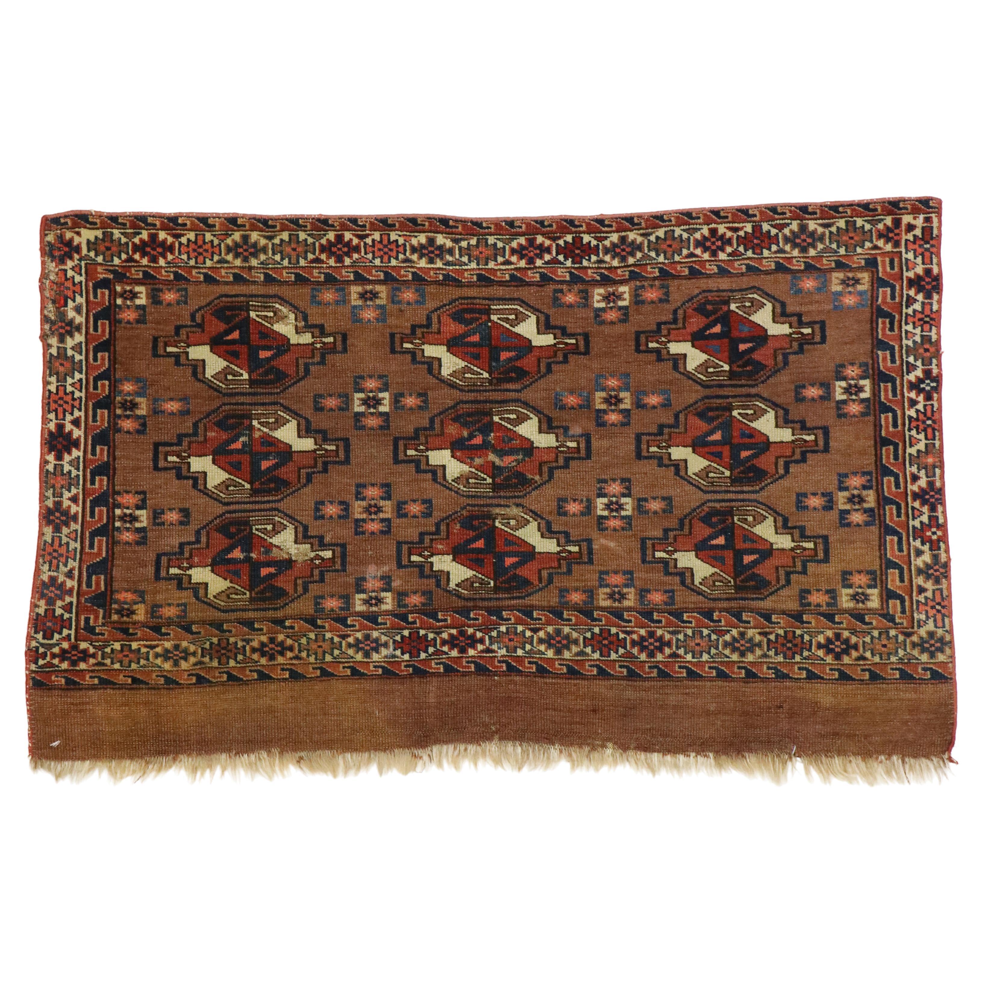 Antique Tekke Yomud Yomut Saryk Chuval Rug Bag Face, Turkmen Rug, Turkoman Rug For Sale