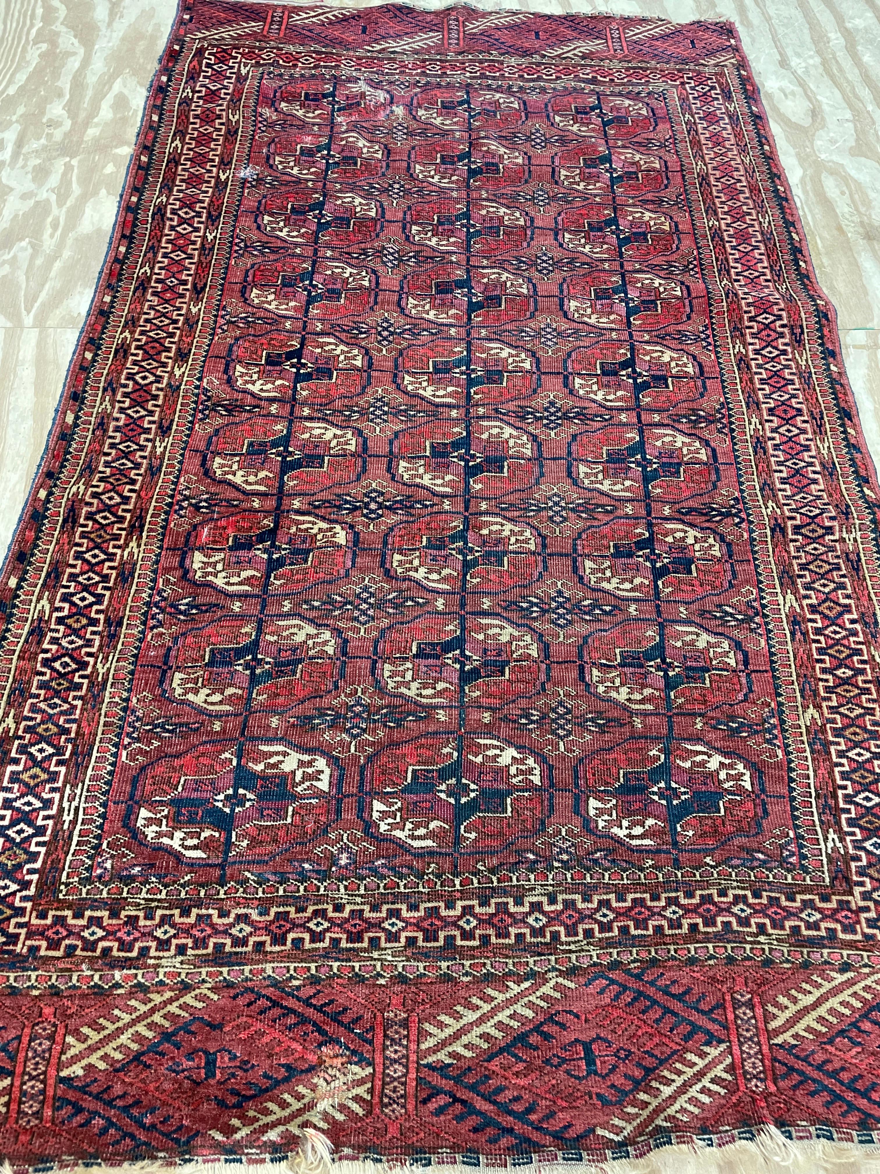 Antique Tekkeh Turkoman Engsi Hatchli 4 Seasons Rug, AS IS For Sale 2