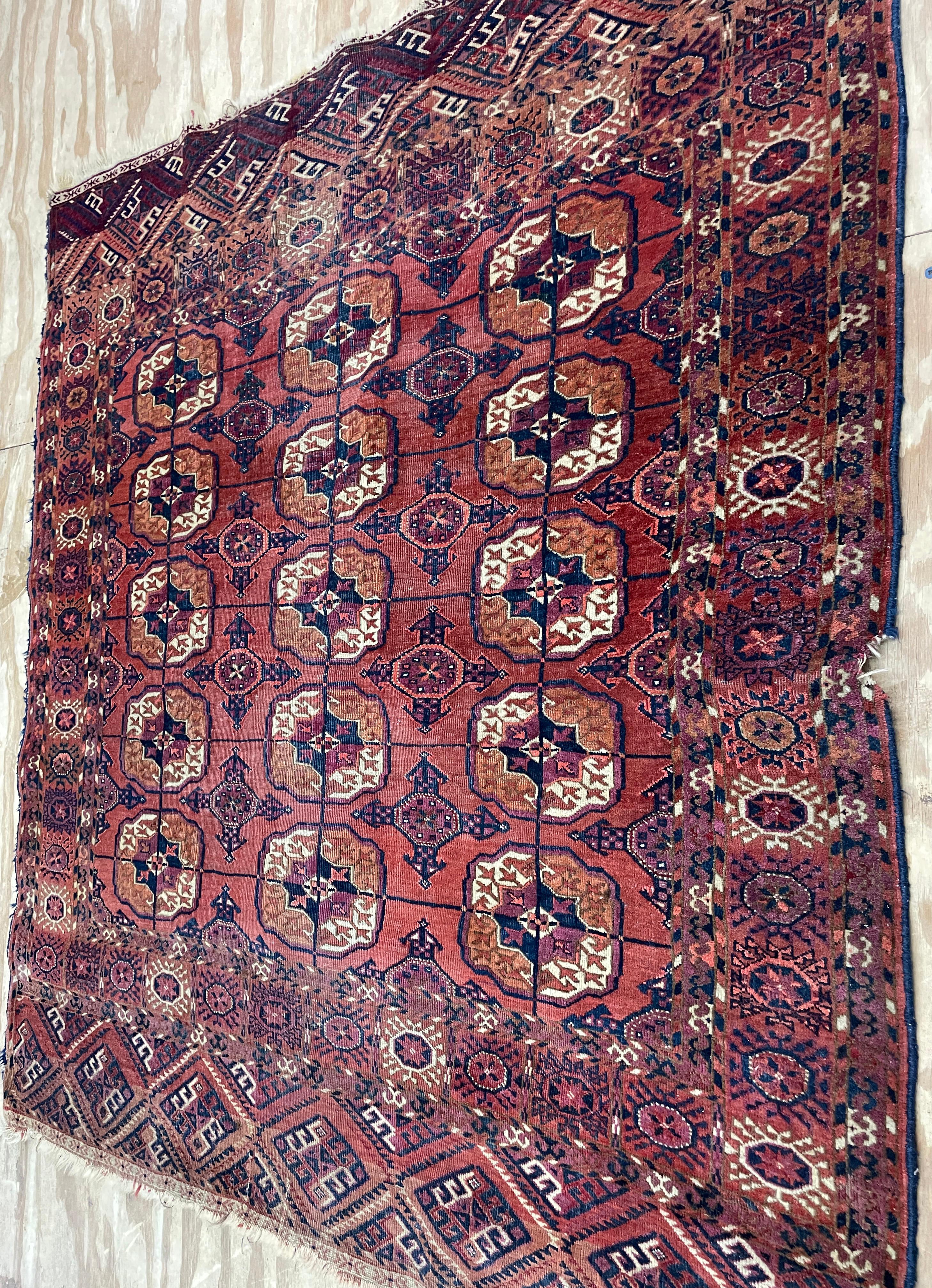 Central Asian Antique Tekkeh Turkoman Engsi Hatchli 4 Seasons Rug, AS IS For Sale