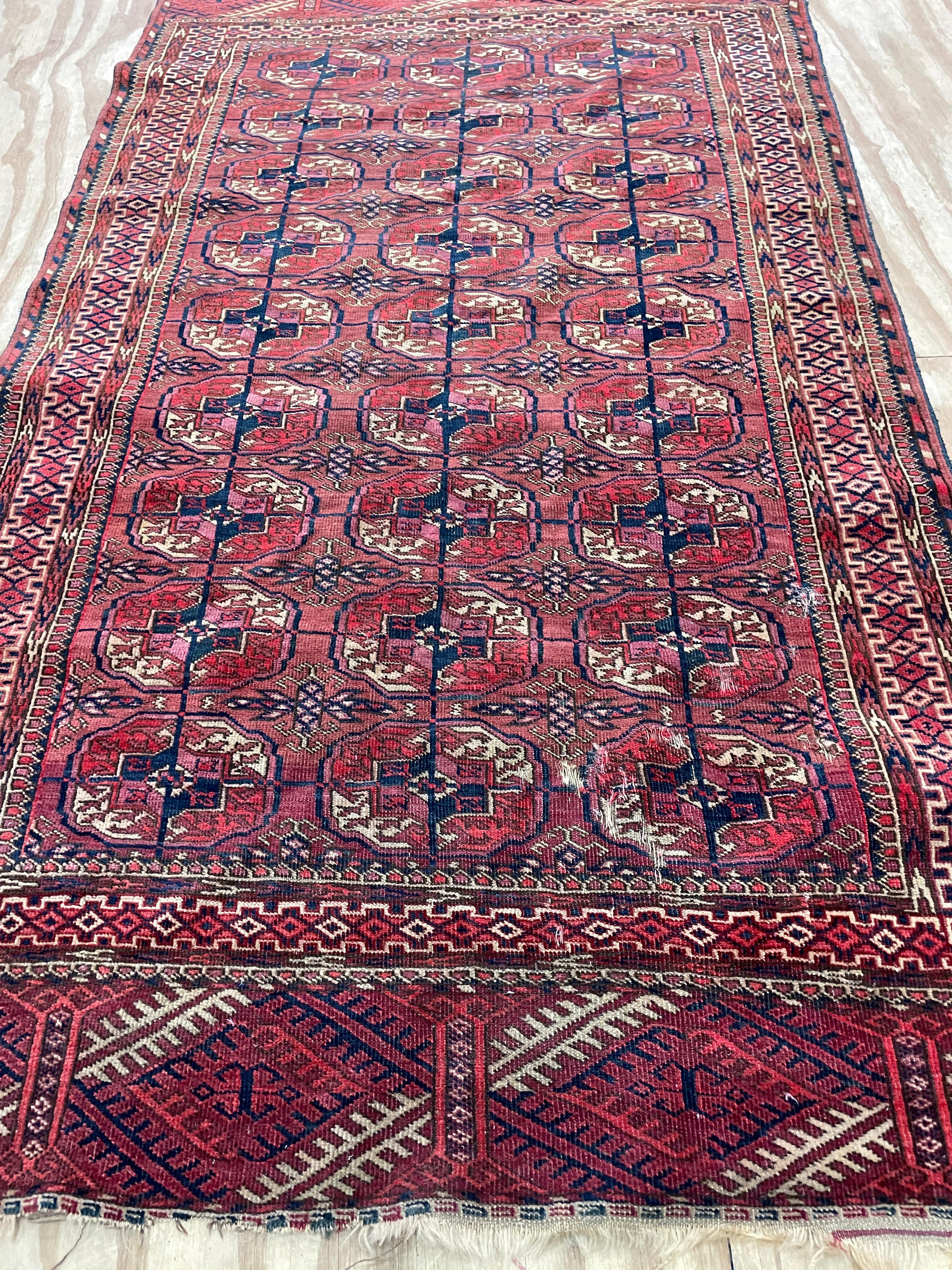 Central Asian Antique Tekkeh Turkoman Engsi Hatchli 4 Seasons Rug, AS IS For Sale