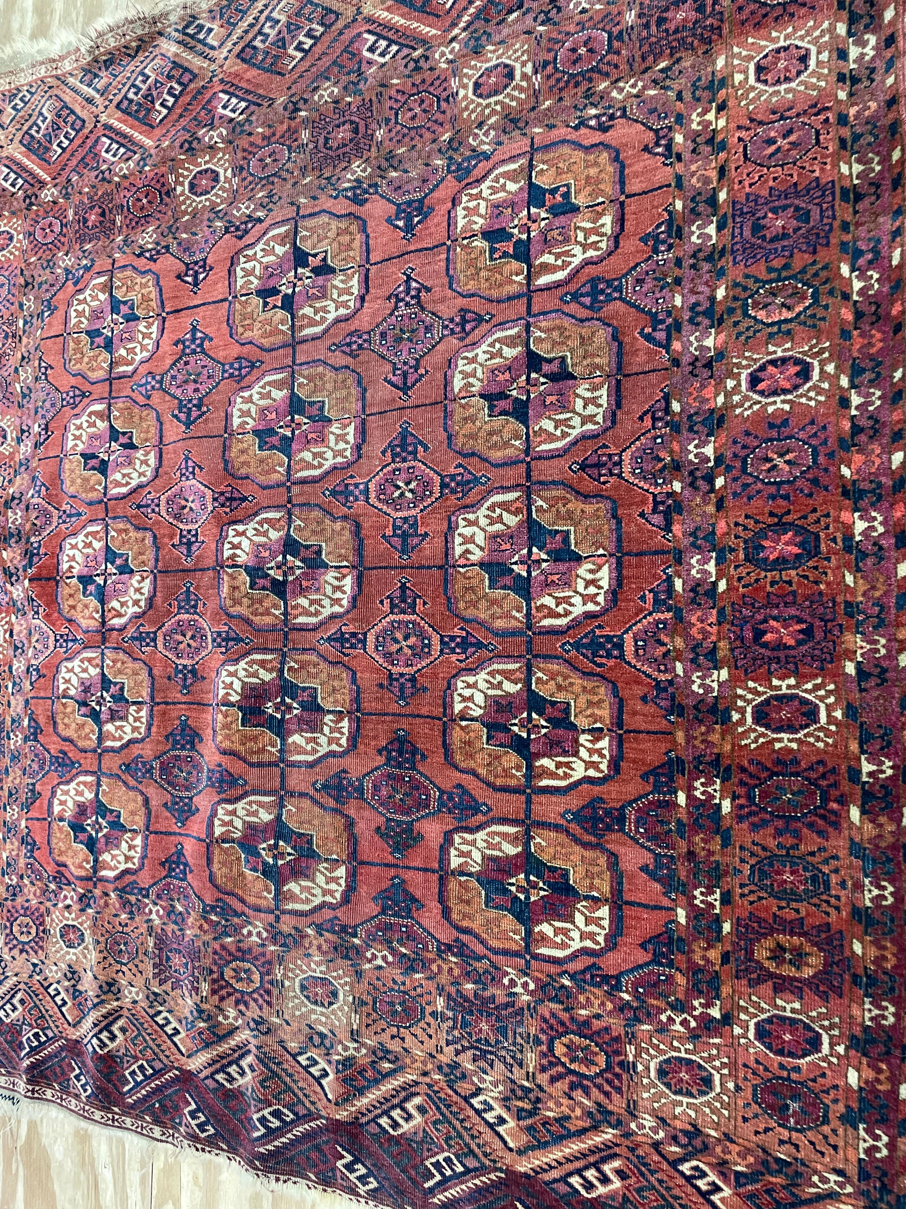 Antique Tekkeh Turkoman Engsi Hatchli 4 Seasons Rug, AS IS In Good Condition For Sale In Evanston, IL