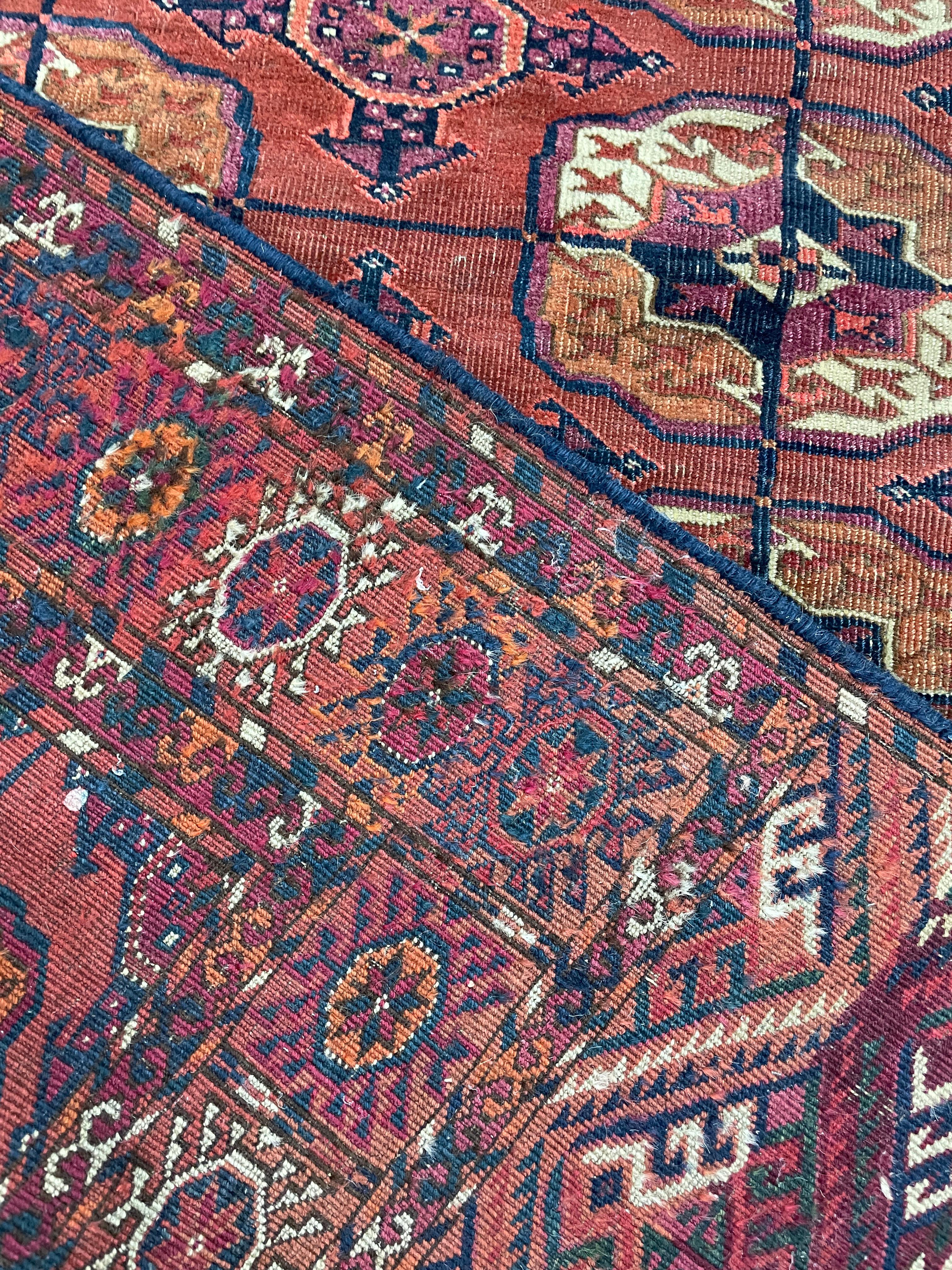 19th Century Antique Tekkeh Turkoman Engsi Hatchli 4 Seasons Rug, AS IS For Sale