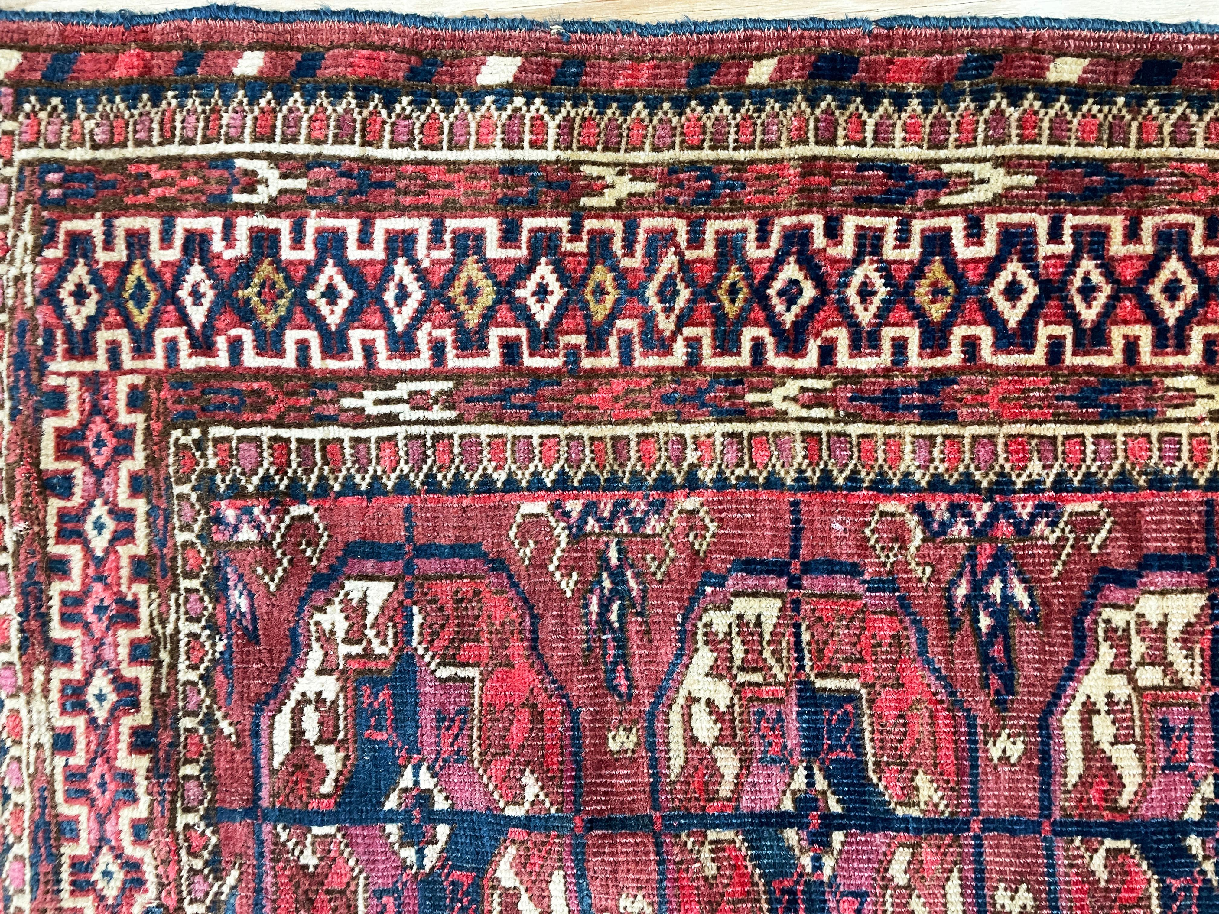 19th Century Antique Tekkeh Turkoman Engsi Hatchli 4 Seasons Rug, AS IS For Sale