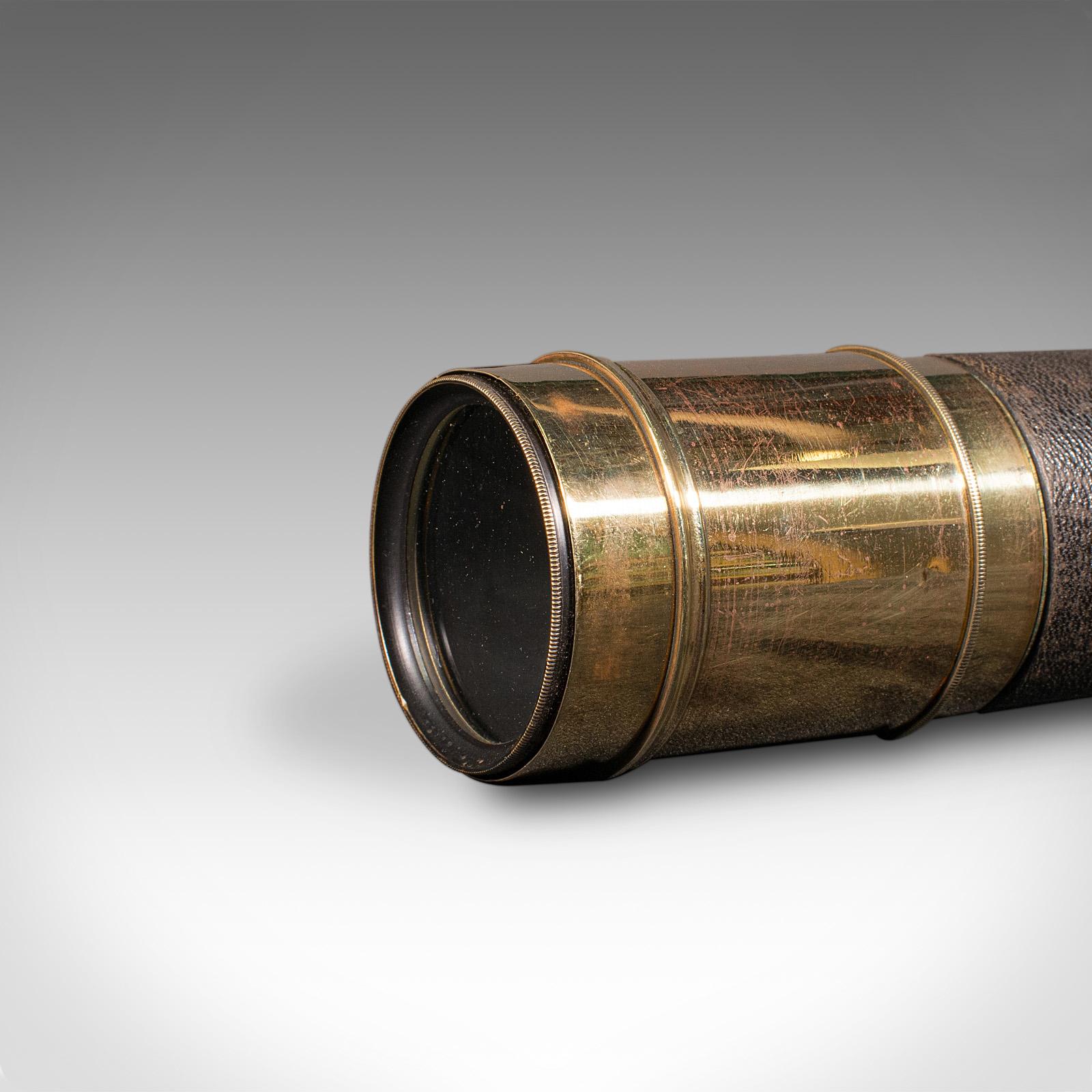 Metà XIX secolo Telescopio antico, inglese, a 6 cassetti, ottone, pelle, terrestre, vittoriano, 1860 in vendita