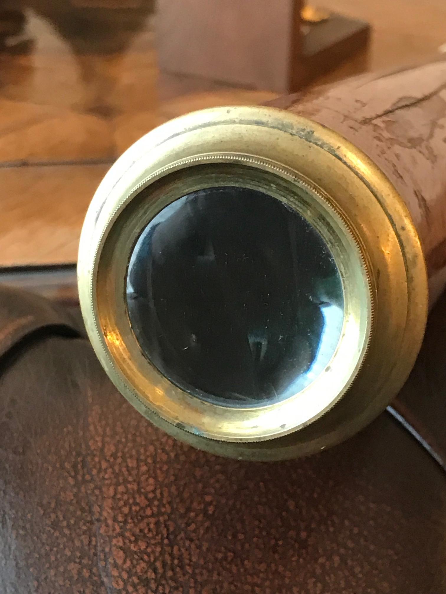 Antique Telescope Made of Brass and Wood, circa 1820 For Sale 1