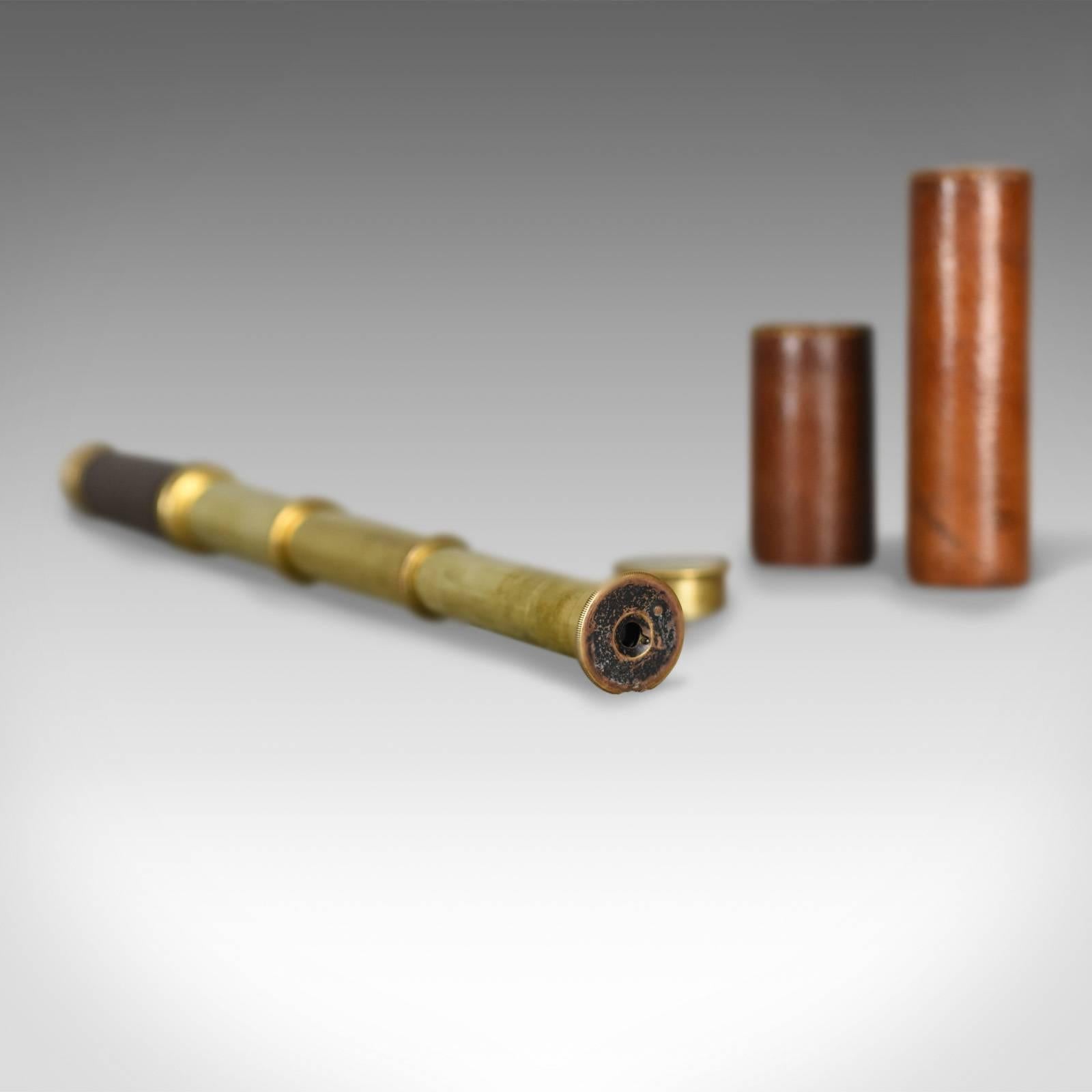 English Antique Telescope, Three-Draw Pocket Refractor in Leather Case, circa 1880