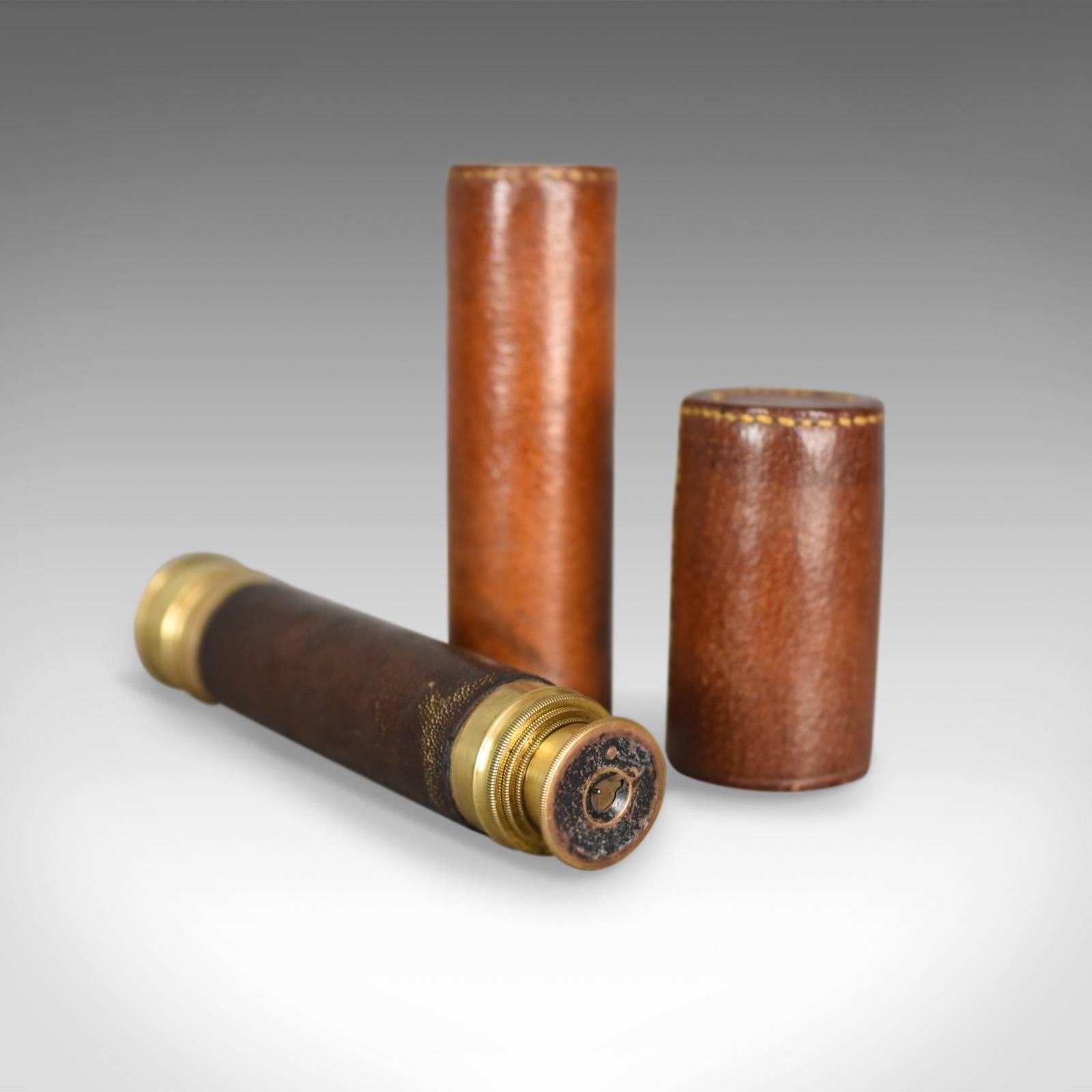 Antique Telescope, Three-Draw Pocket Refractor in Leather Case, circa 1880 In Good Condition In Hele, Devon, GB