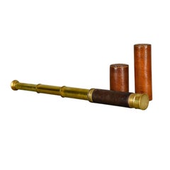 Antique Telescope, Three-Draw Pocket Refractor in Leather Case, circa 1880