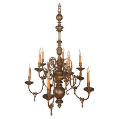 Lustre de château antique à dix bras de lumière en bronze