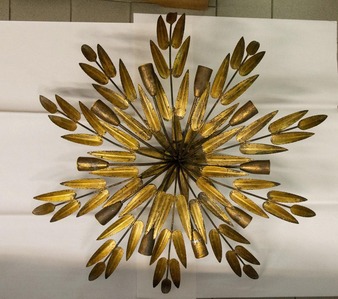 Other Antique Ten Golden Iron Leaves Chandelier or Ceiling