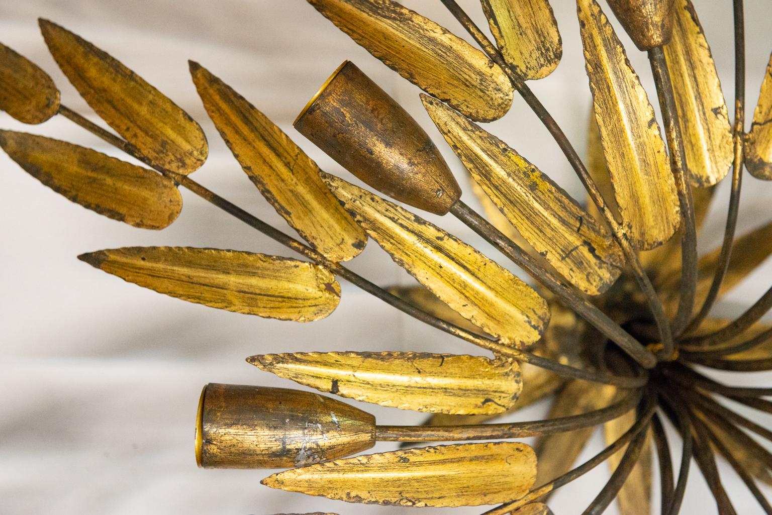 Antique Ten Golden Iron Leaves Chandelier or Ceiling In Good Condition In Alessandria, Piemonte