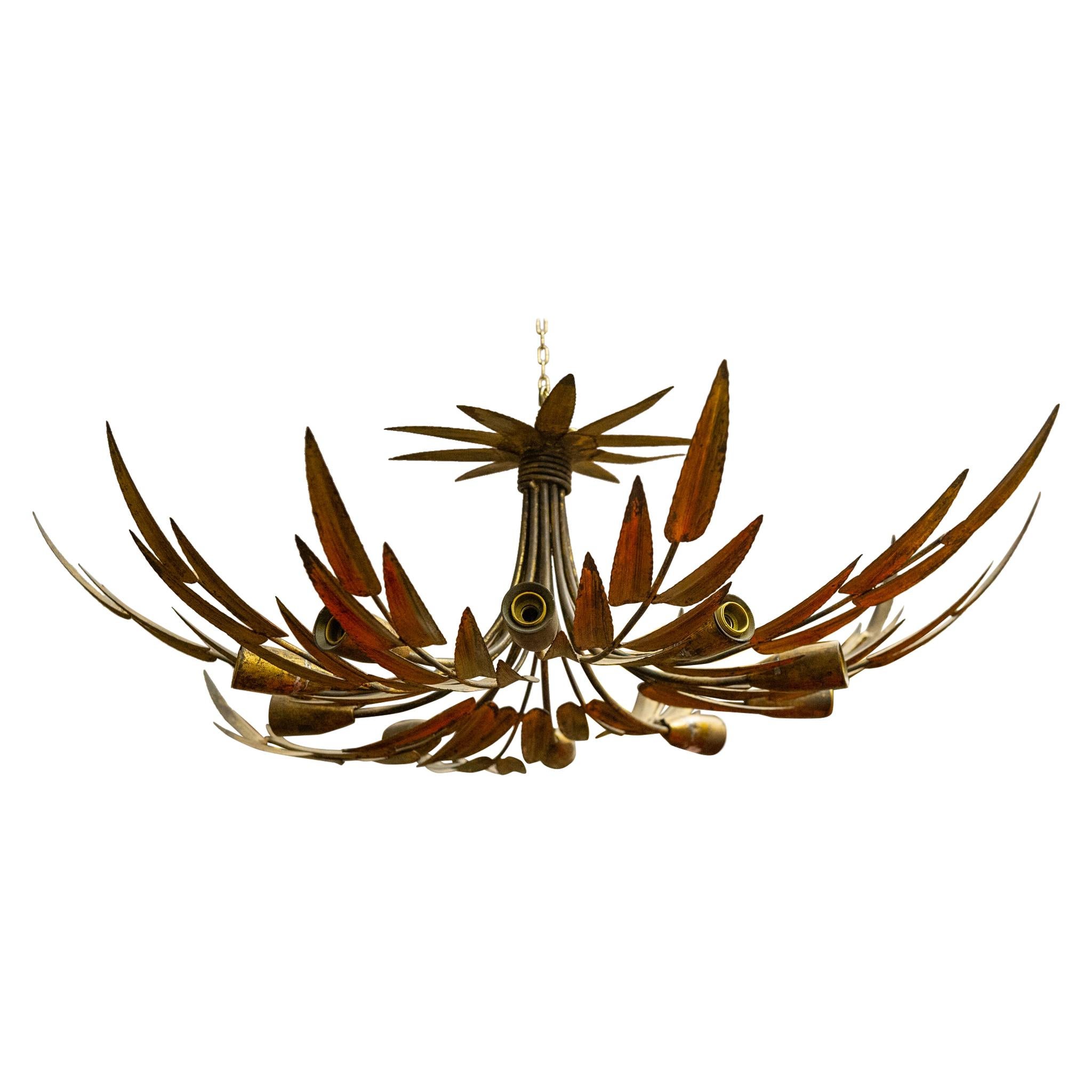 Antique Ten Golden Iron Leaves Chandelier or Ceiling