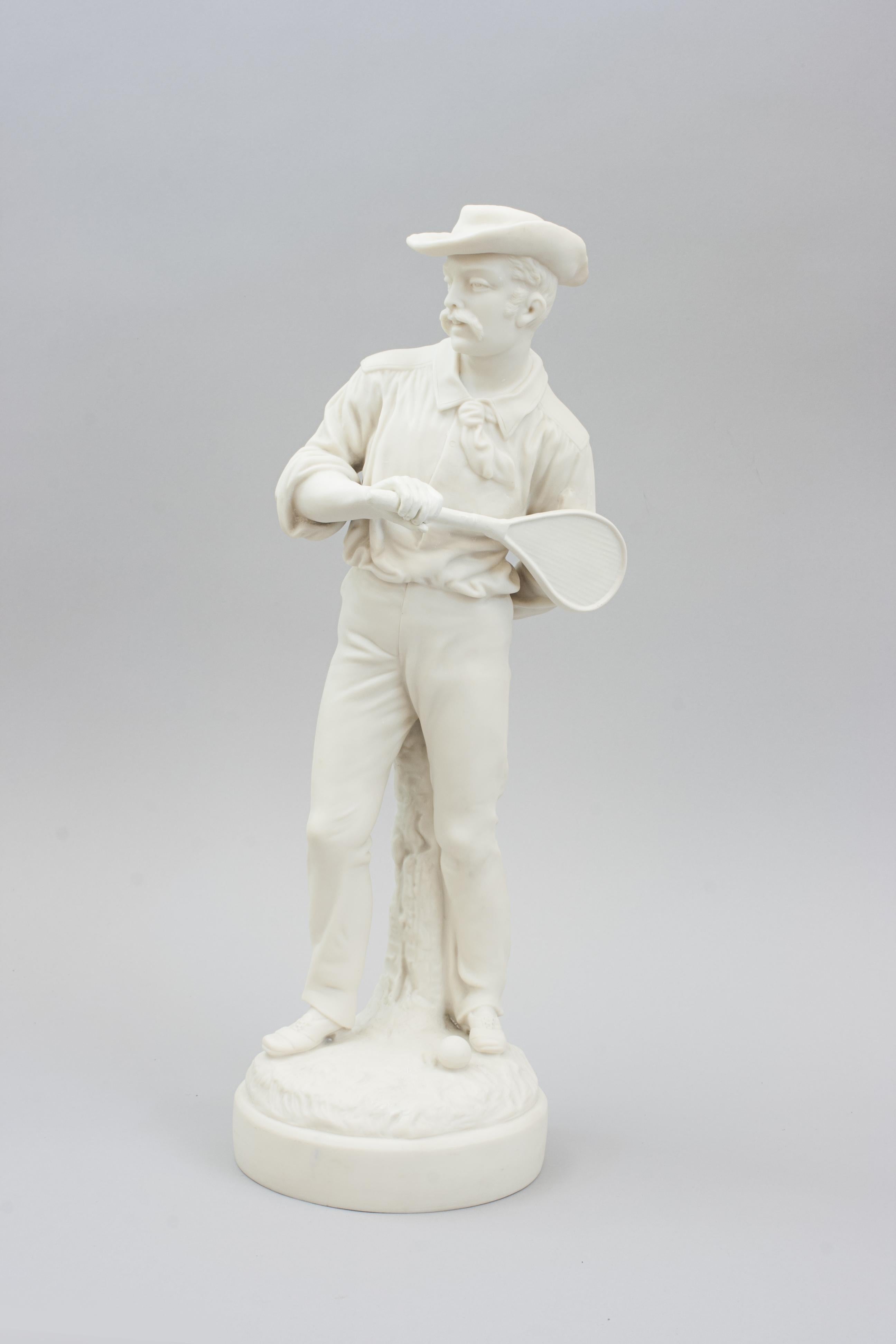 Ceramic Antique Tennis Figure, James Ernest Renshaw, Parian Ware. For Sale
