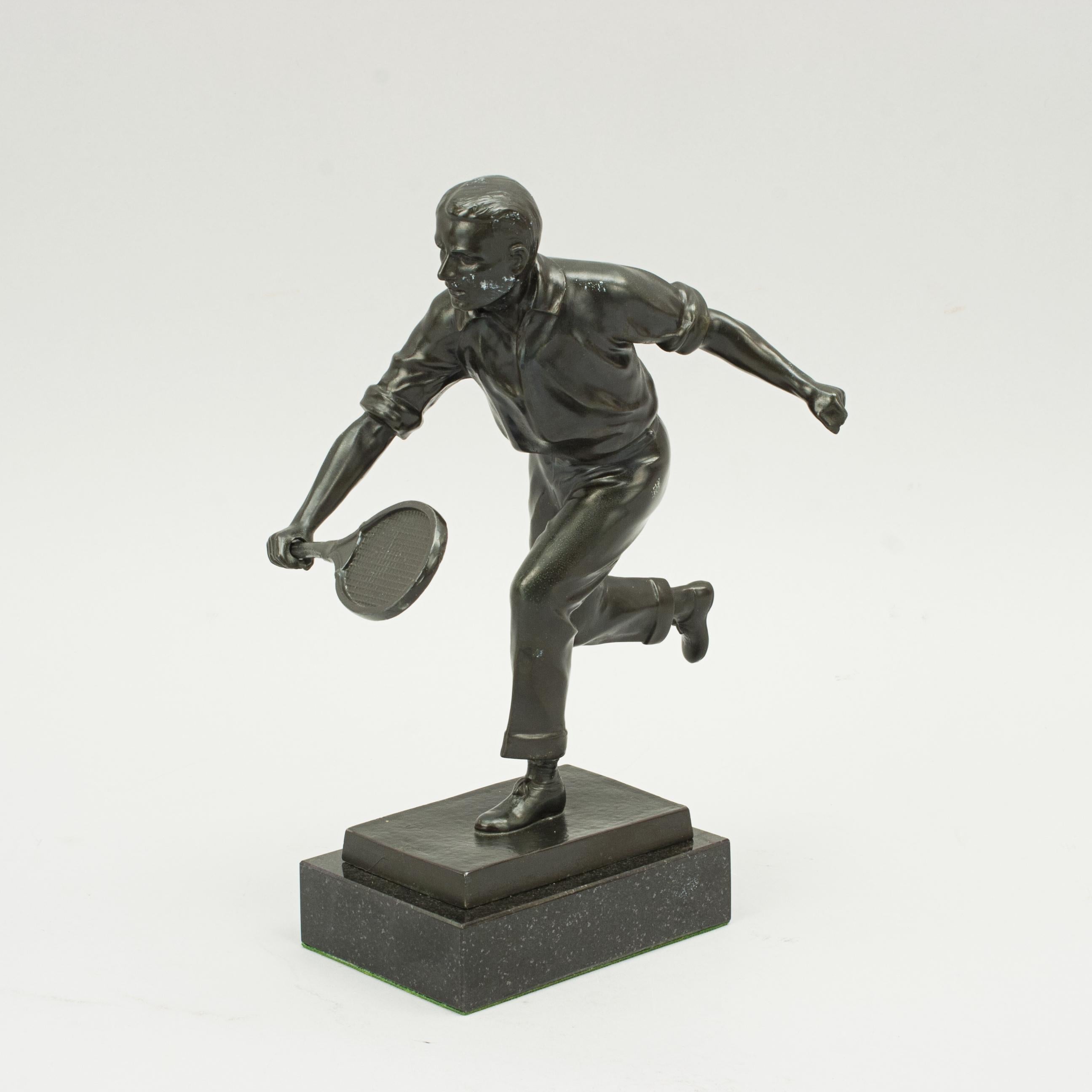 Skulptur Tennis Tennisspieler Antik-Stil Bronze Figur Moderne Pokal Trophäe 