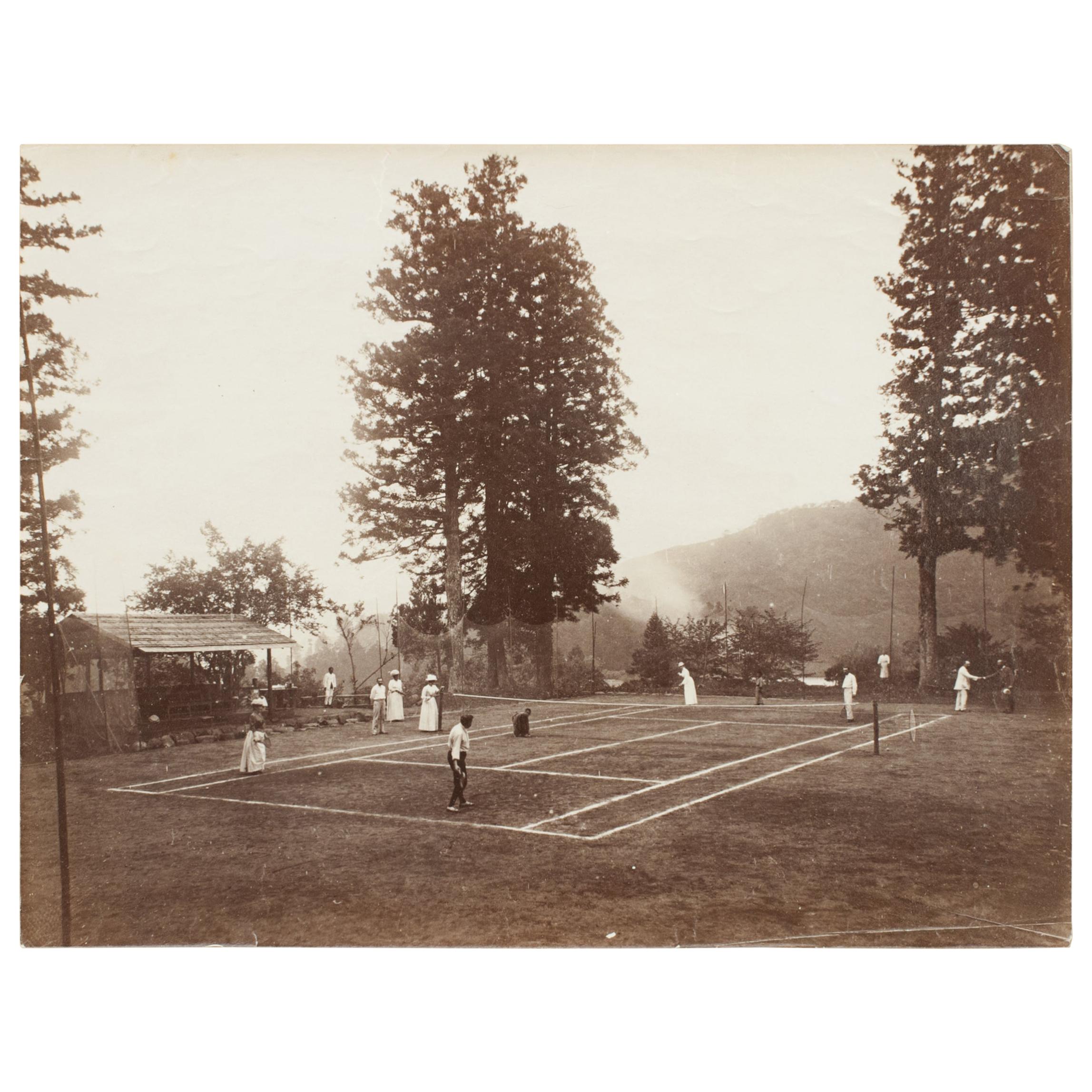 Antique Tennis Photograph, Colonial Tennis Scene
