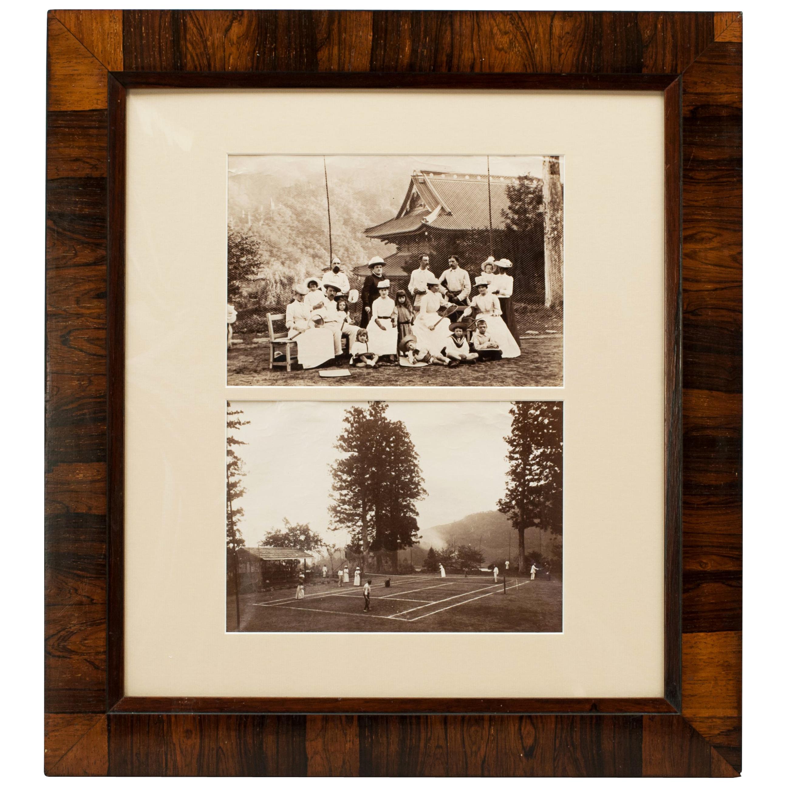 Antique Tennis Photographs, Colonial in Rosewood Frame
