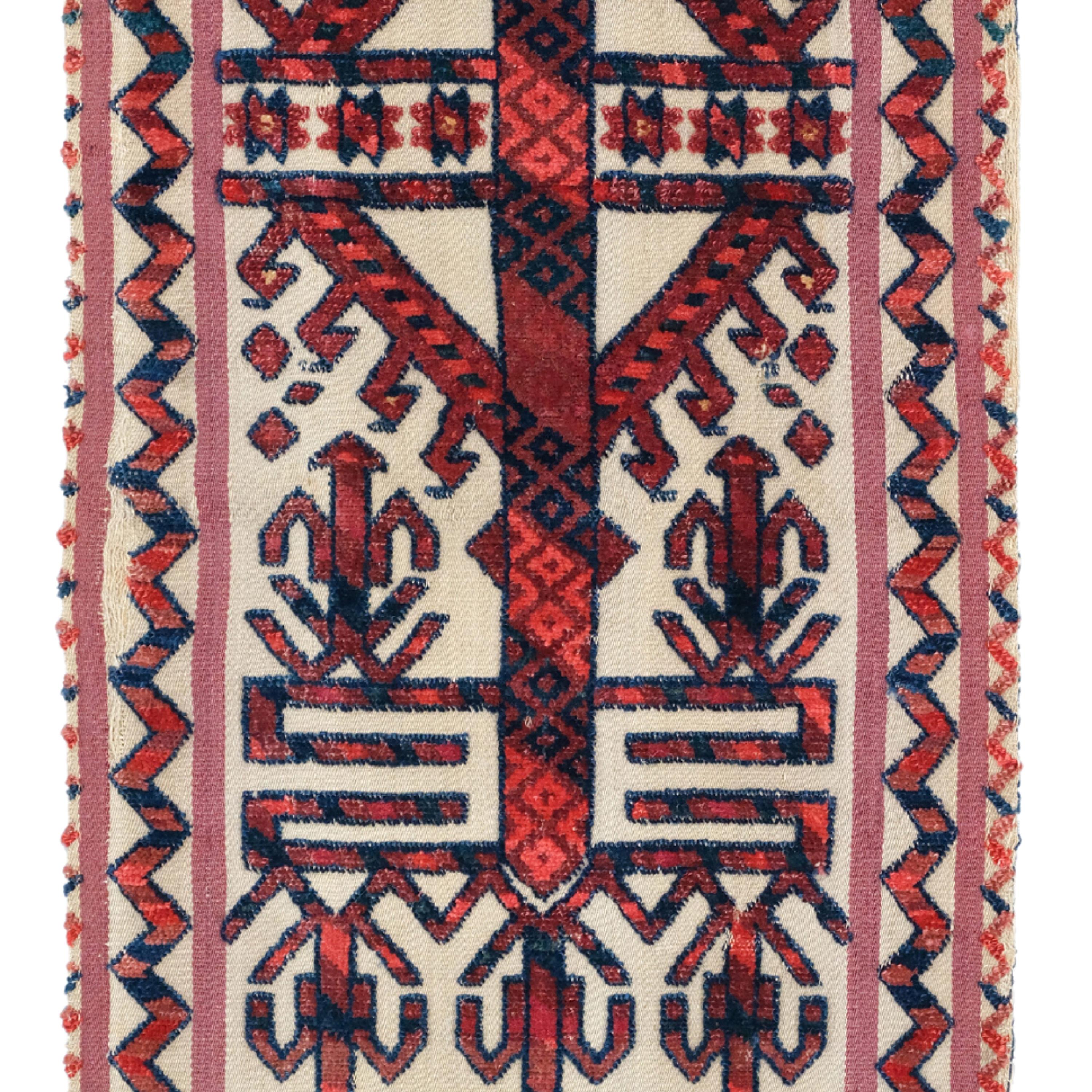 Wool Antique Tentband Fragment - 19th Century Turkmen Tekke Tentband Fragment For Sale