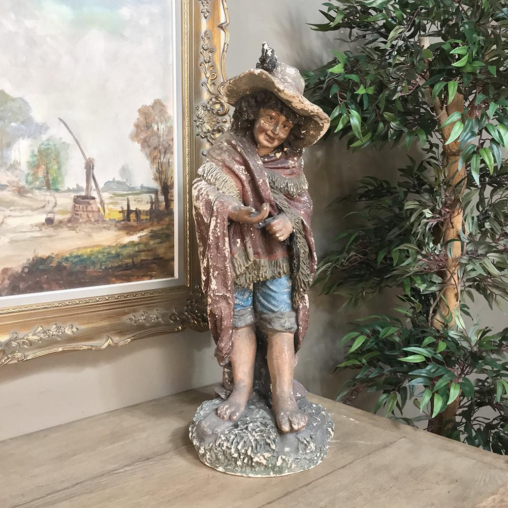 French Antique Terra Cotta Chalk-Painted Statue, Art Nouveau Period For Sale