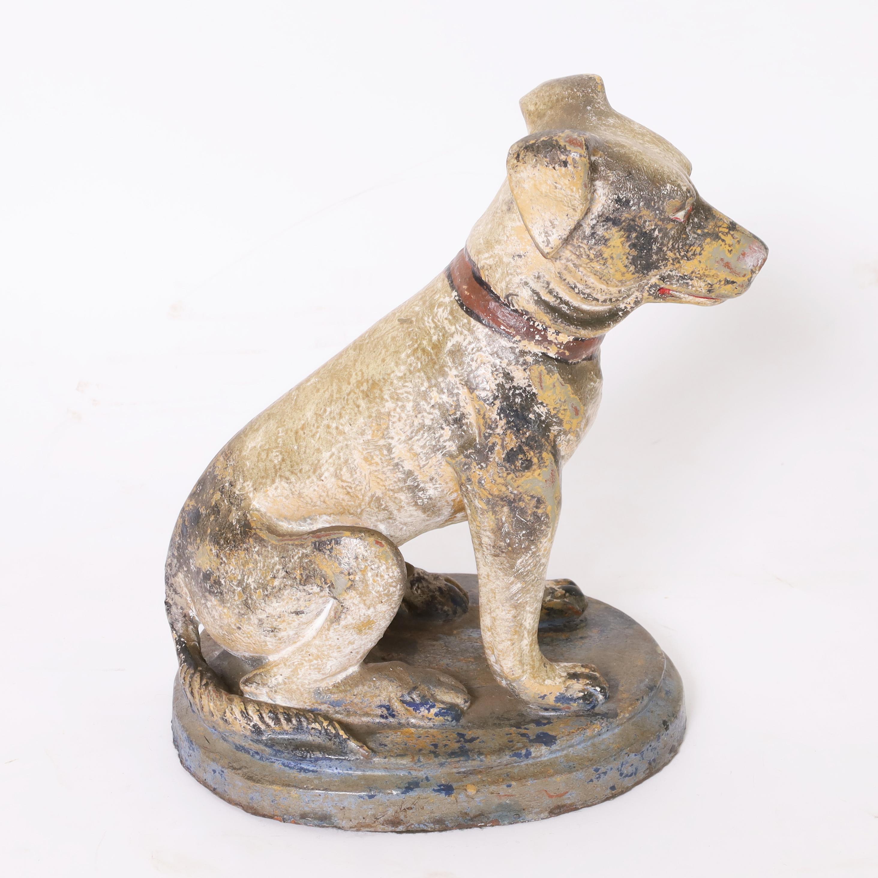 Escultura o estatuilla antigua de terracota de perro Inglés
