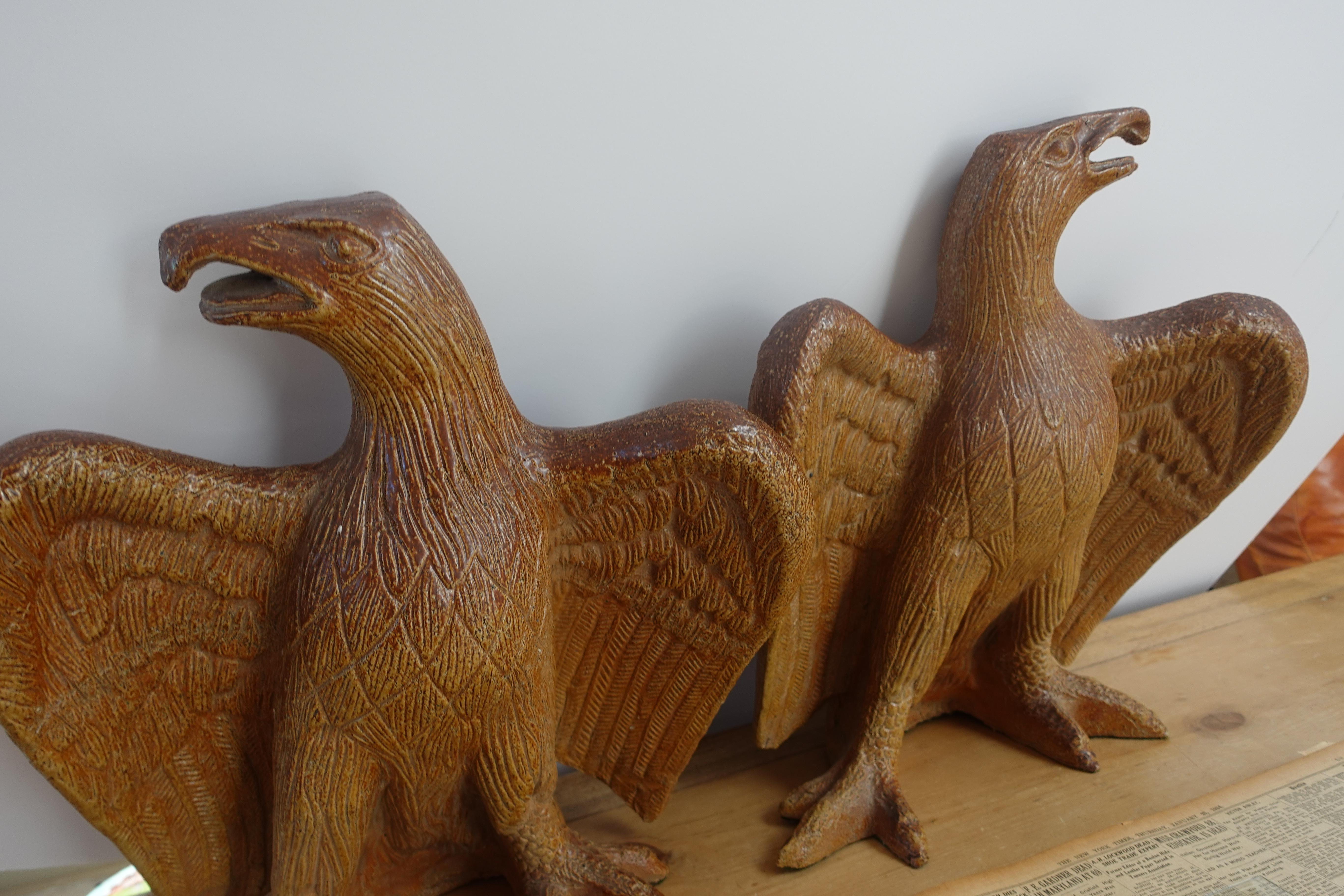 French Antique Terra Cotta Federal Eagles 'Pair' For Sale