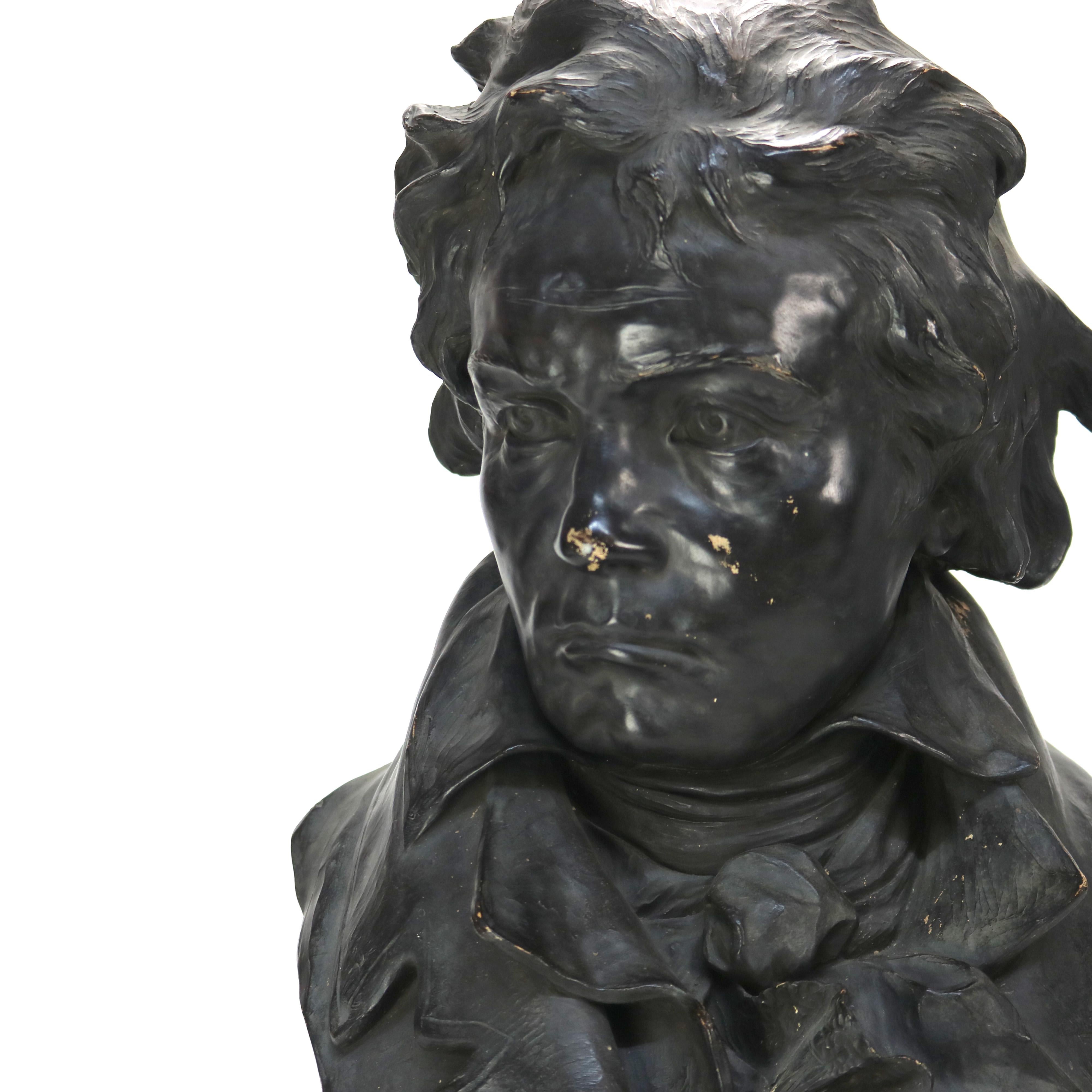 Antique Terra Cotta Life Sized Bust of Beethoven Signed C1890 In Good Condition For Sale In Big Flats, NY