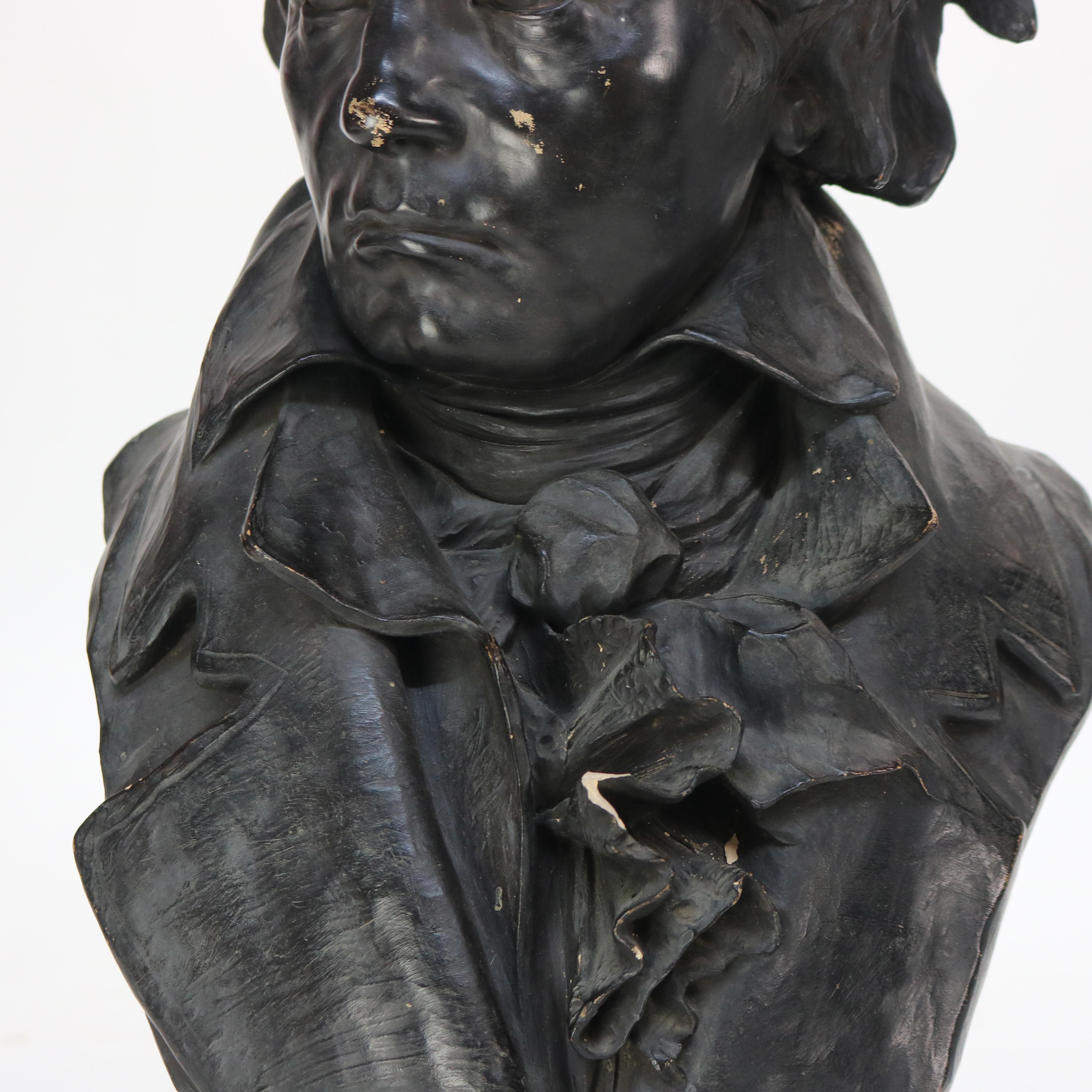 Terracotta Antique Terra Cotta Life Sized Bust of Beethoven Signed C1890 For Sale
