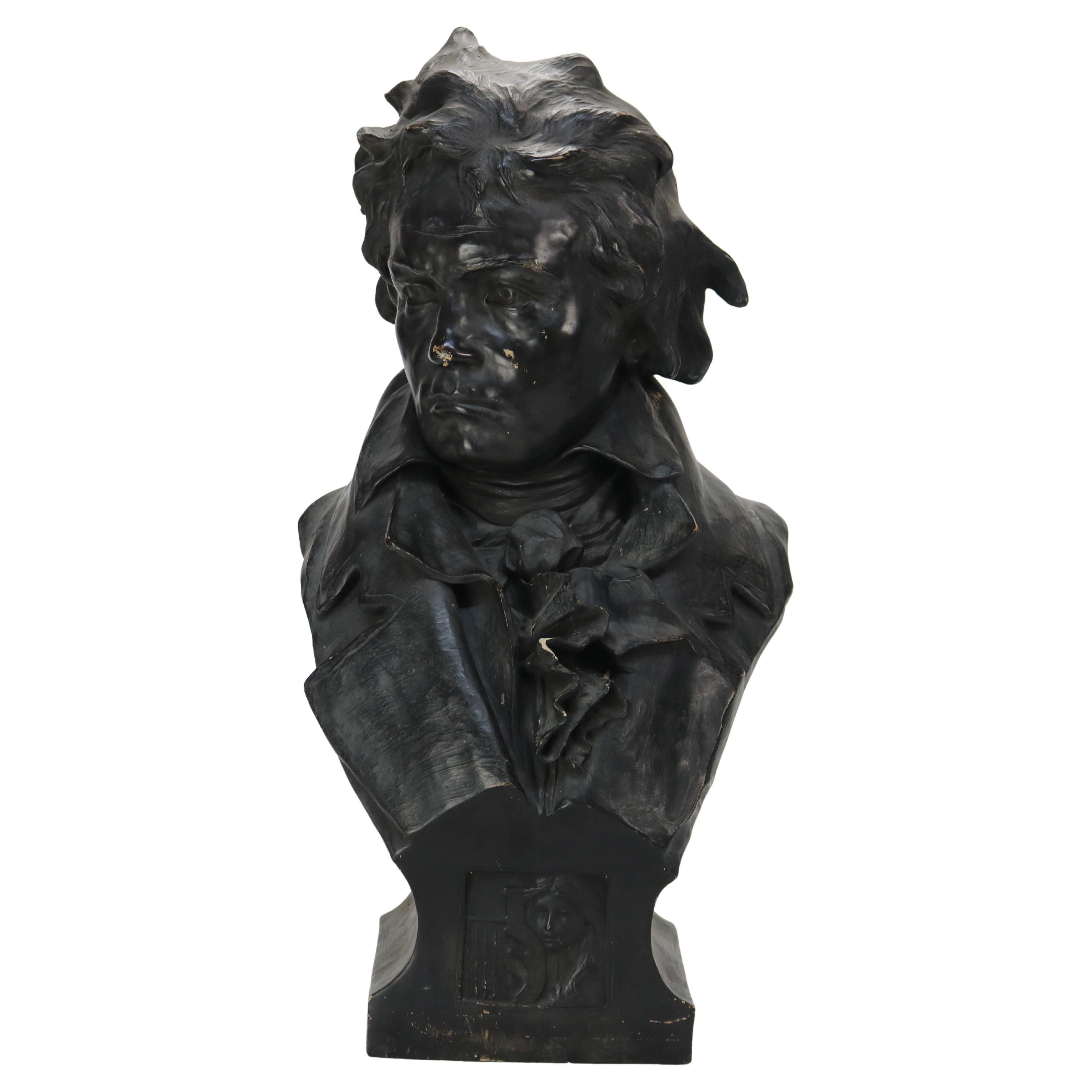 Antiguo busto de Beethoven de terracota a tamaño natural firmado C1890