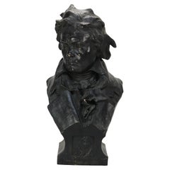 Antiguo busto de Beethoven de terracota a tamaño natural firmado C1890