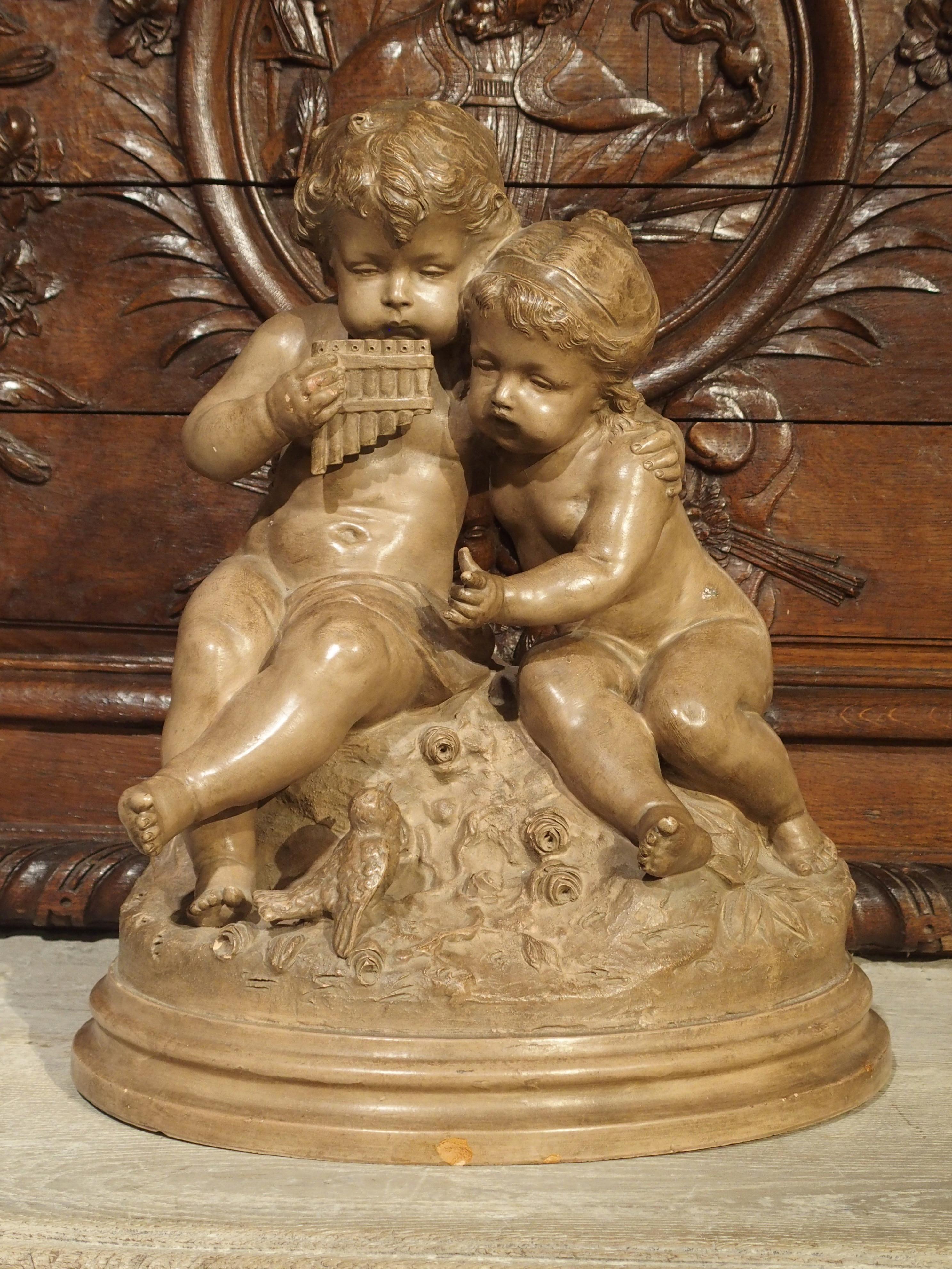 Antique Terracotta of a Boy and Girl, France, Early 1900s 5