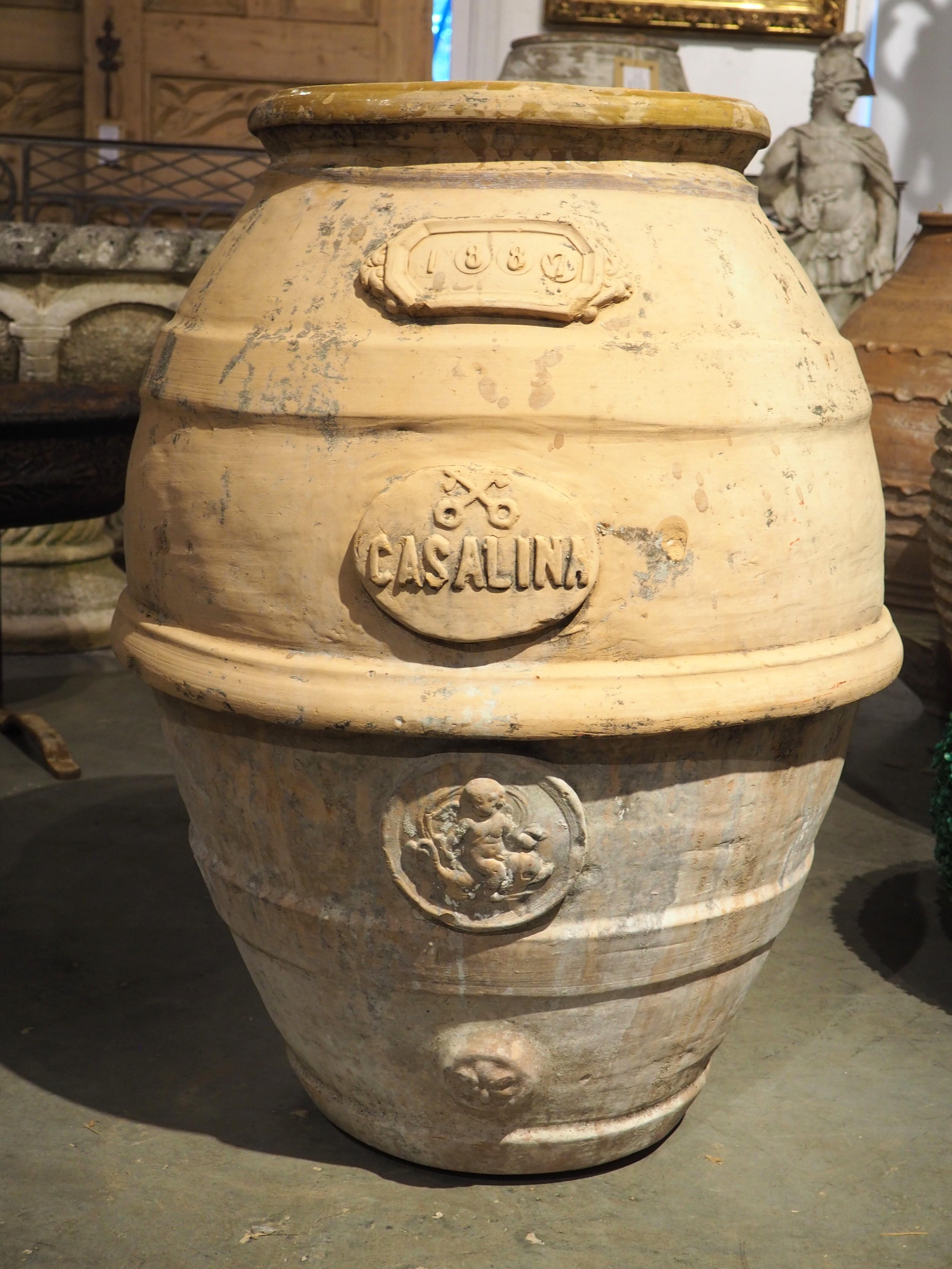 Italian Antique Terra Cotta Oil or Grains Jar from Casalina, Italy, Dated 1887
