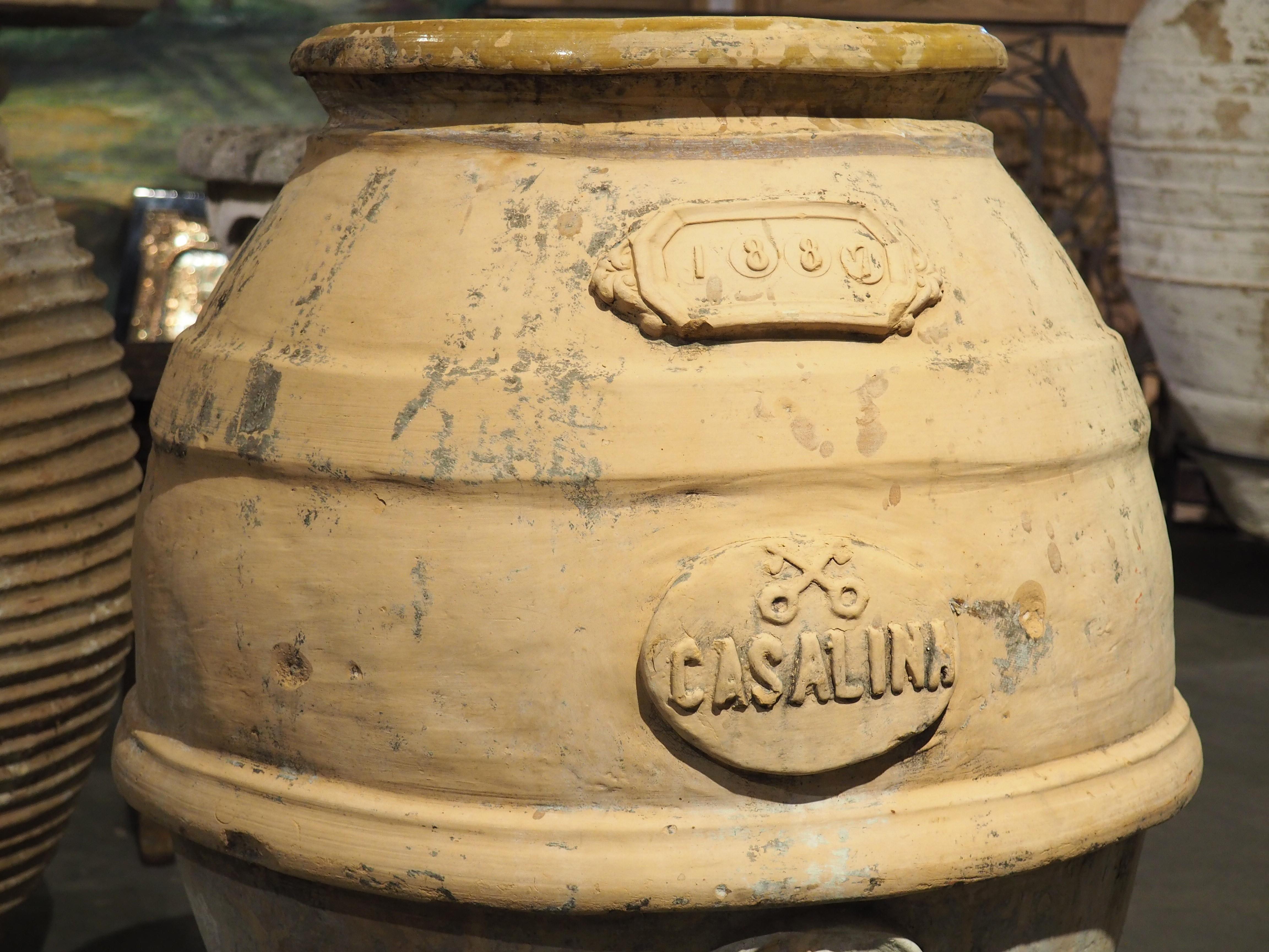 Antique Terra Cotta Oil or Grains Jar from Casalina, Italy, Dated 1887 In Good Condition In Dallas, TX