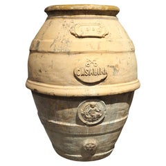 Pot à huile ou à grains antique en terre cuite de Casalina, Italie, daté de 1887