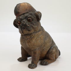 Antique Terra Cotta Pottery Pug Dog Figure from the Mario Buatta Collection