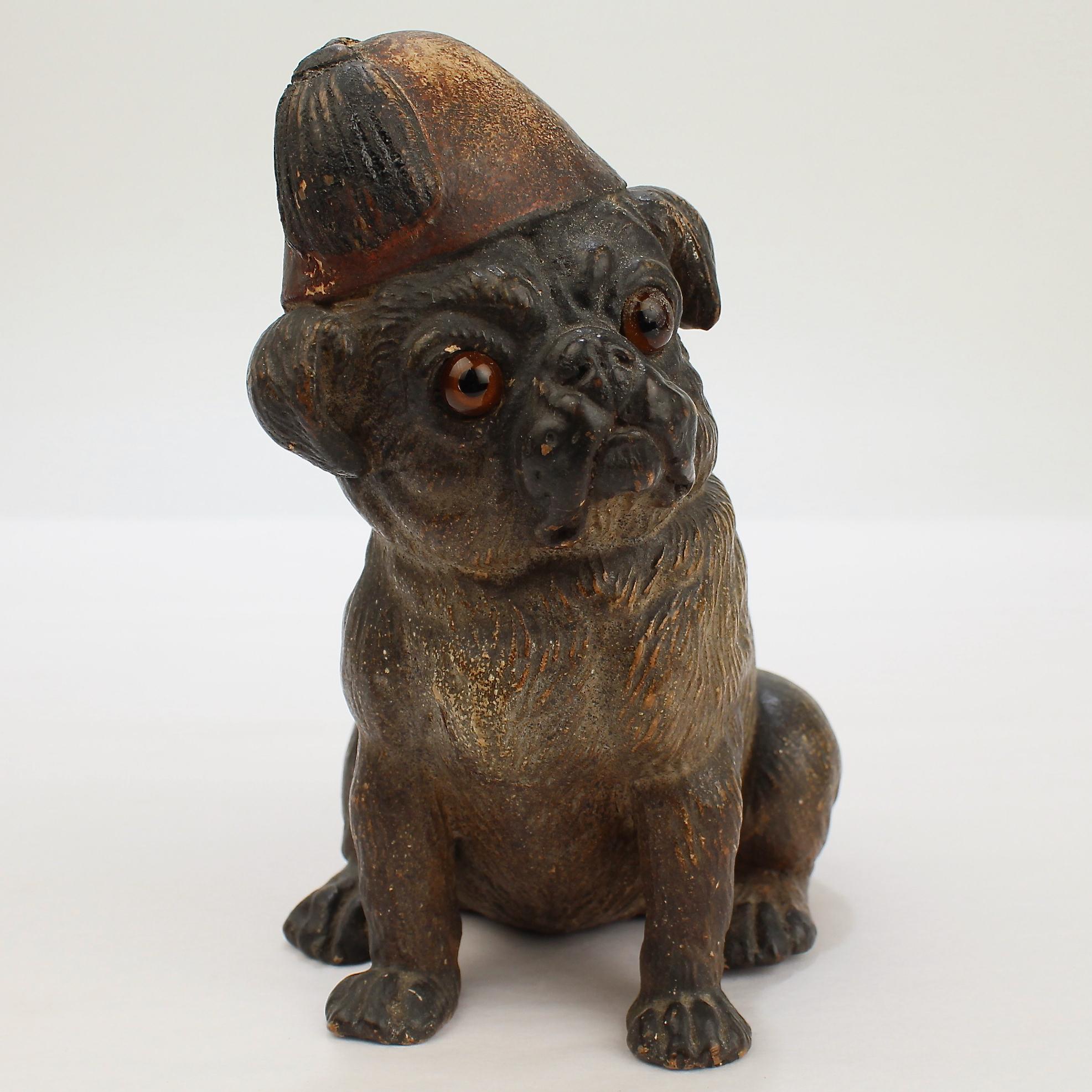 Austrian Antique Terra Cotta Pottery Pug Dog Figure from the Mario Buatta Collection