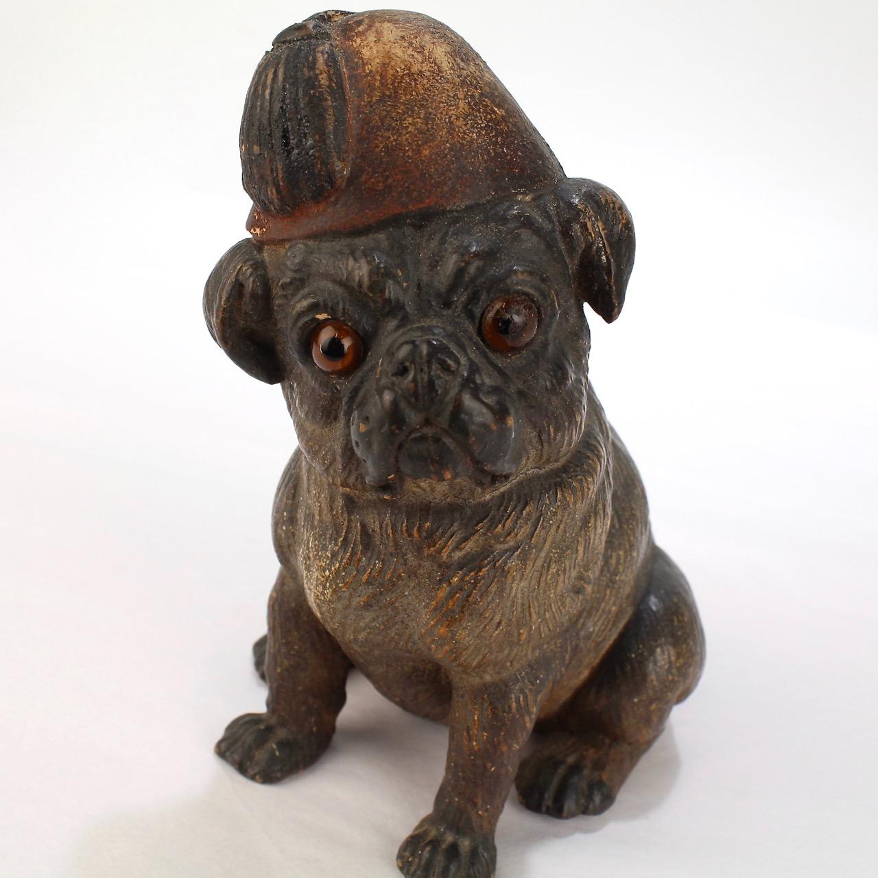 Antique Terra Cotta Pottery Pug Dog Figure from the Mario Buatta Collection In Good Condition In Philadelphia, PA