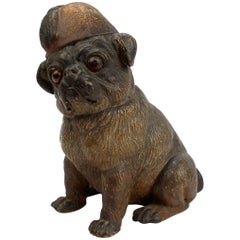 Antique Terra Cotta Pottery Pug Dog Figure from the Mario Buatta Collection