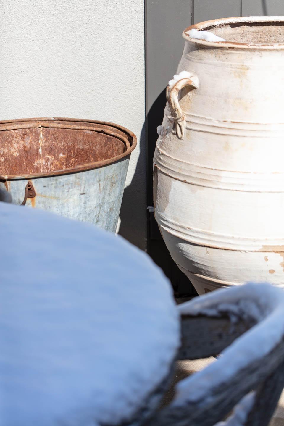 French Antique Terracotta Whitewashed Olive Pot with Original Patina