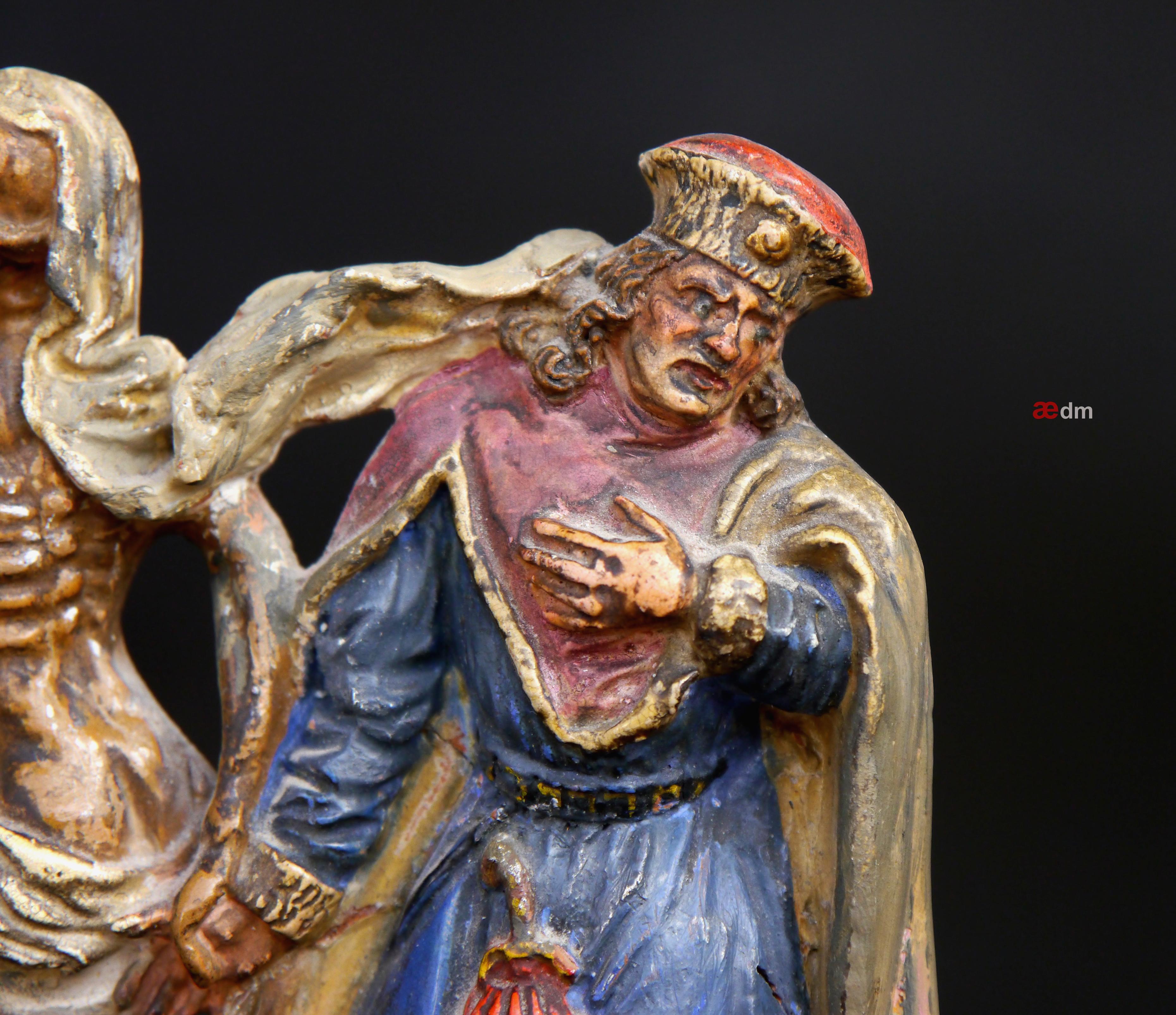 Tedesco Antica figura in terracotta Morte e Herzog  Basler Totentanz Macabre Zizenhausen in vendita