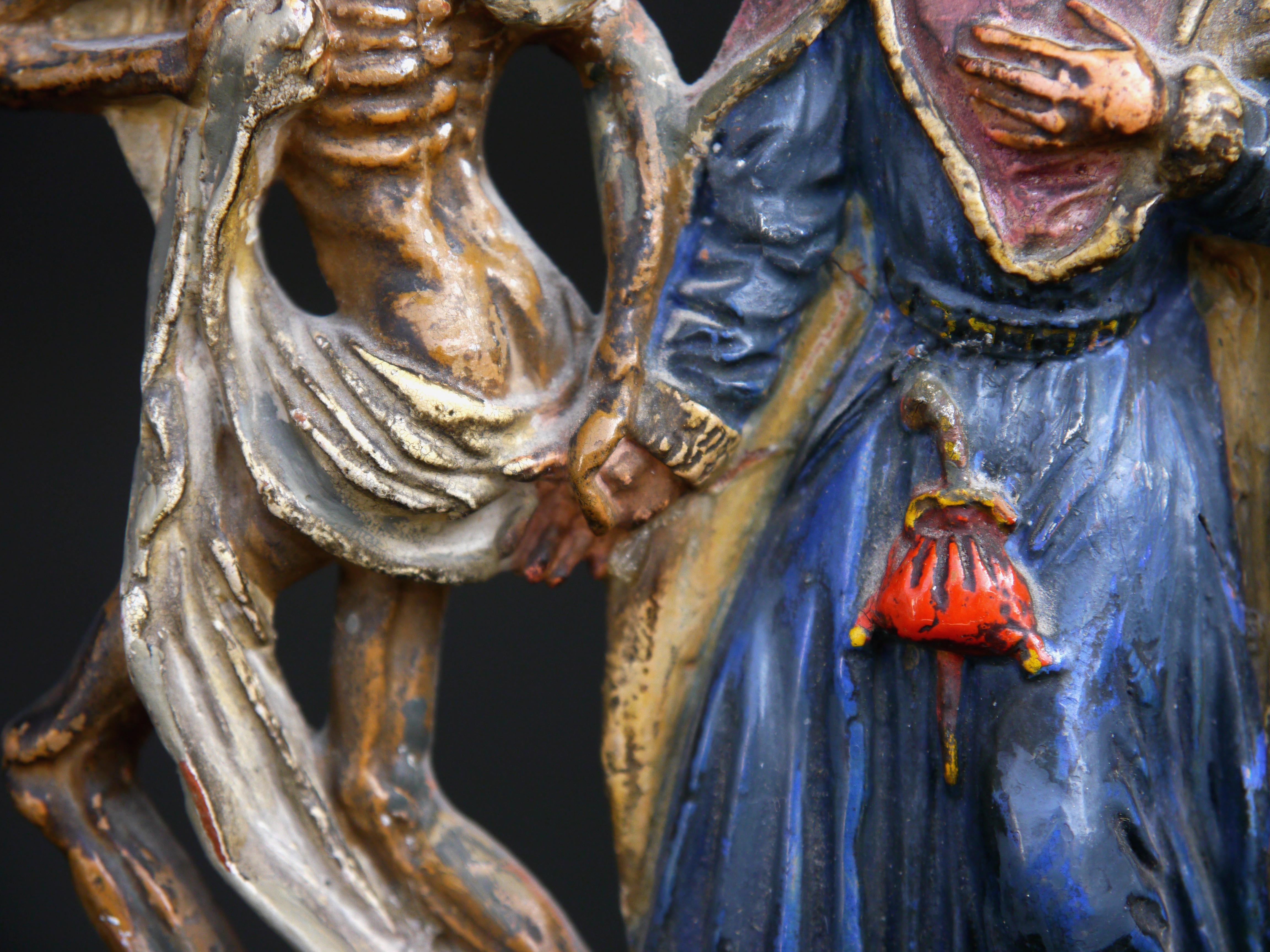 Cotto in fornace Antica figura in terracotta Morte e Herzog  Basler Totentanz Macabre Zizenhausen in vendita