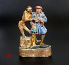 Antique Terracota Figure Death and Merchant Basler Totentanz Macabre Zizenhausen