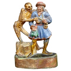 Antique Terracota Figure Death and Merchant Basler Totentanz Macabre Zizenhausen
