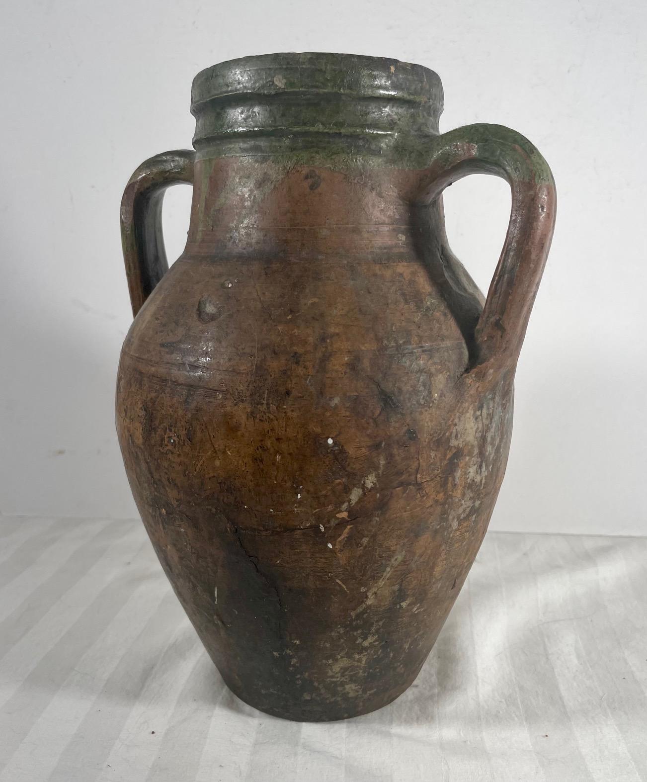 Antique Terracotta Amphora Olive Oil Pot In Good Condition For Sale In Vero Beach, FL