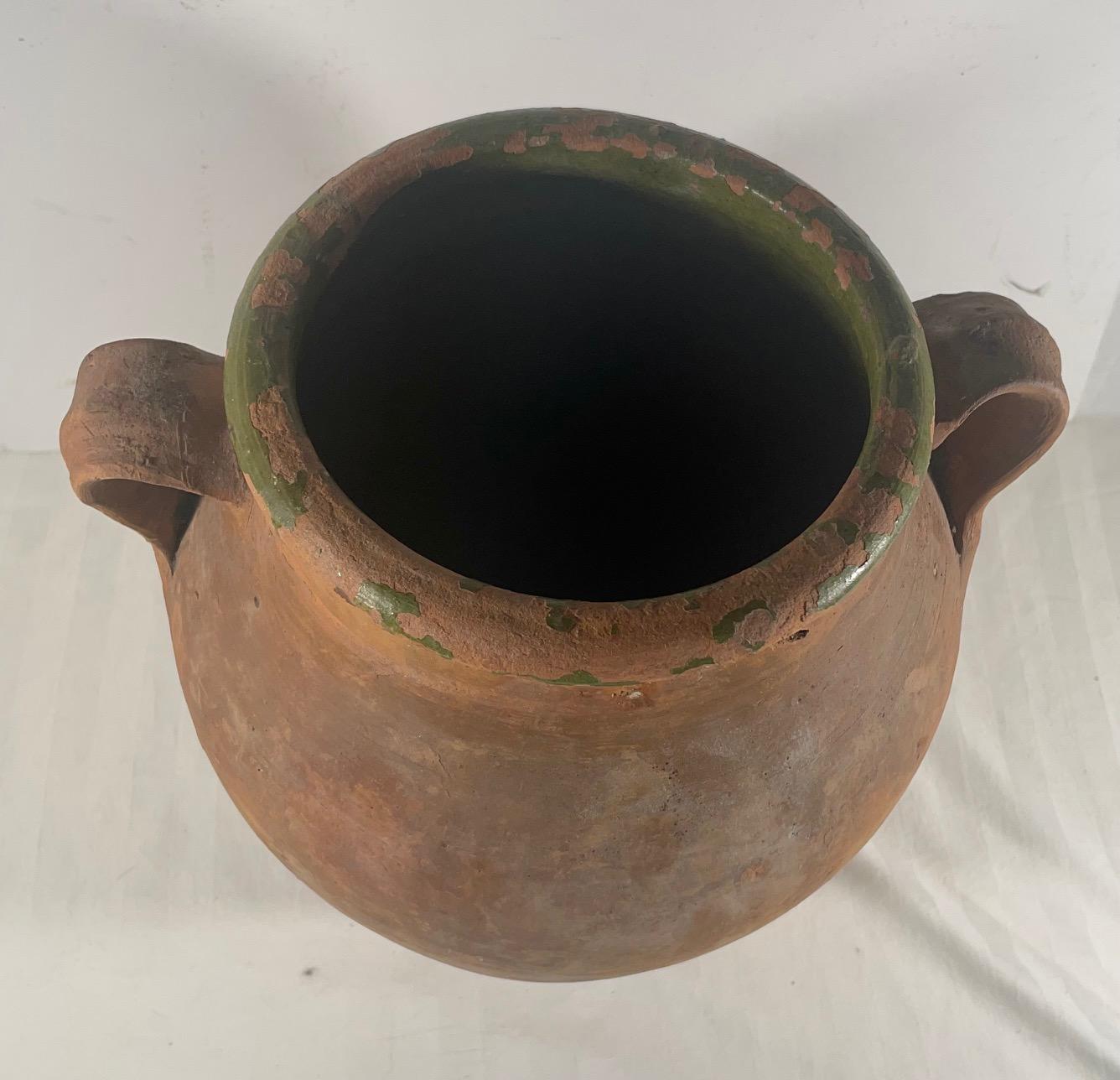 Glazed Antique Terracotta Amphora Olive Oil Pot.  