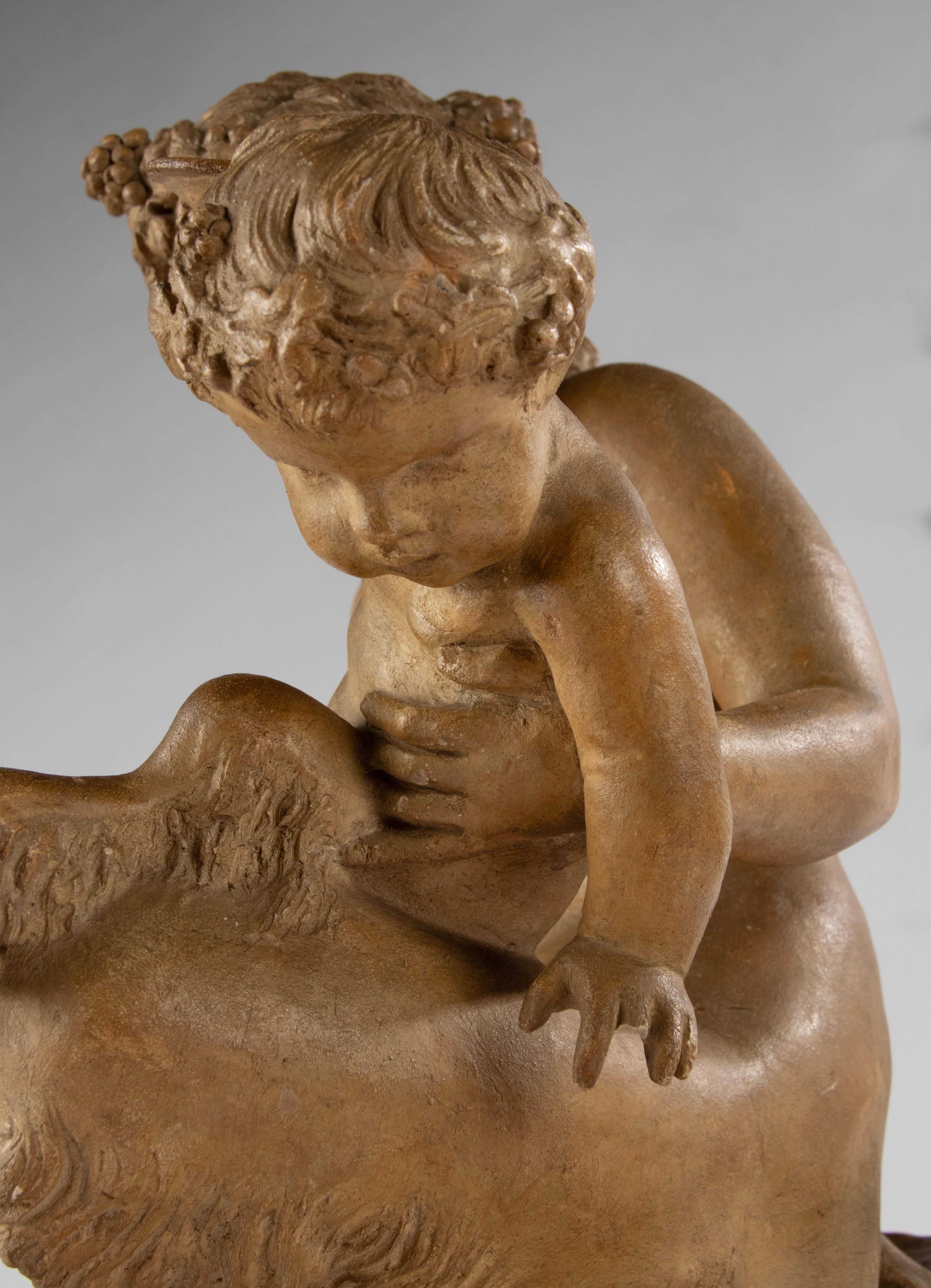 Antique Terracotta Bacchanale Sculpture with Faun and Putti - After Clodion For Sale 3