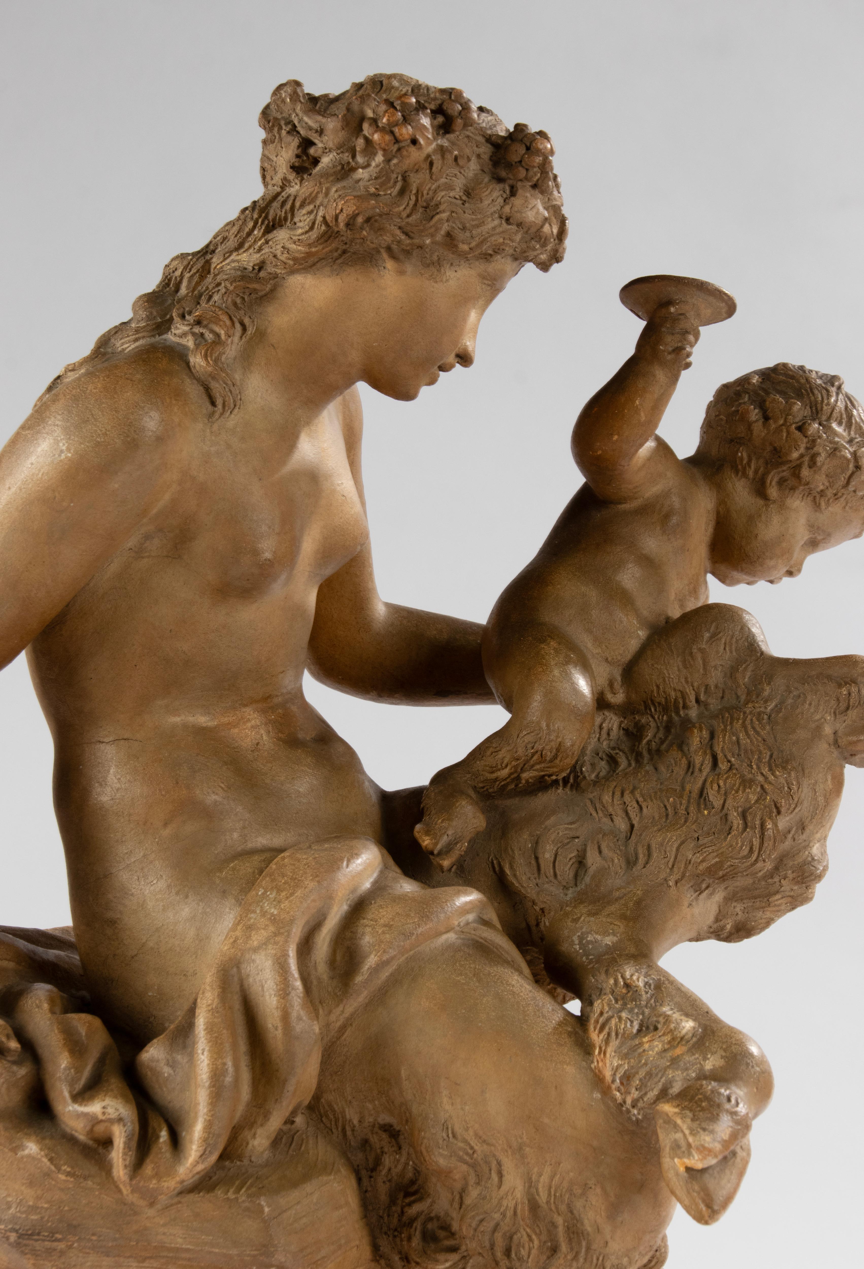 Antique Terracotta Bacchanale Sculpture with Faun and Putti - After Clodion For Sale 4